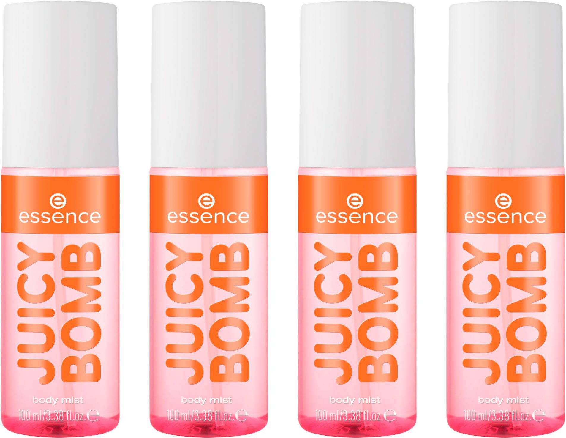 Essence Körperspray JUICY BOMB PARTY body mist 02, 4-tlg., Reisefreundliches Flakon, hält den ganzen Tag, riecht sommerlich-süß.