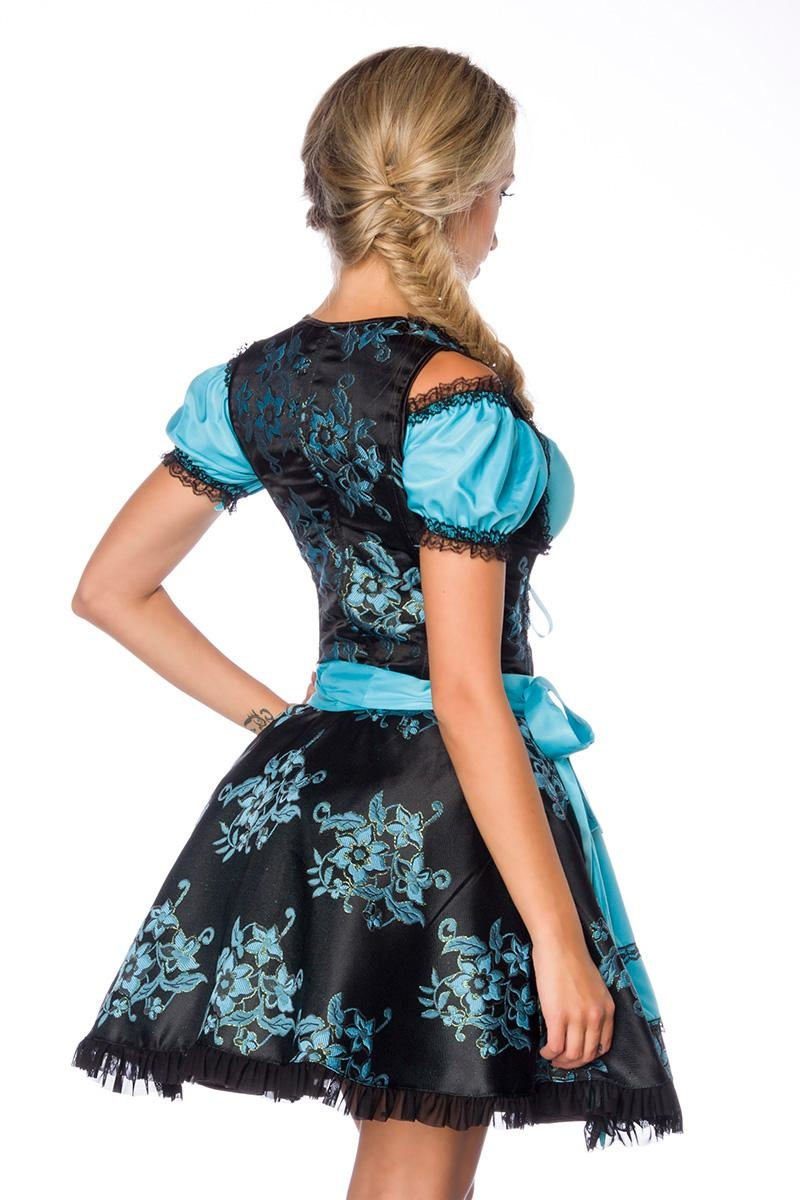 Dirndline Jacquard mit Schürze Dirndl Set: blau Bluse schwarz Premium 3-tlg. und Dirndl