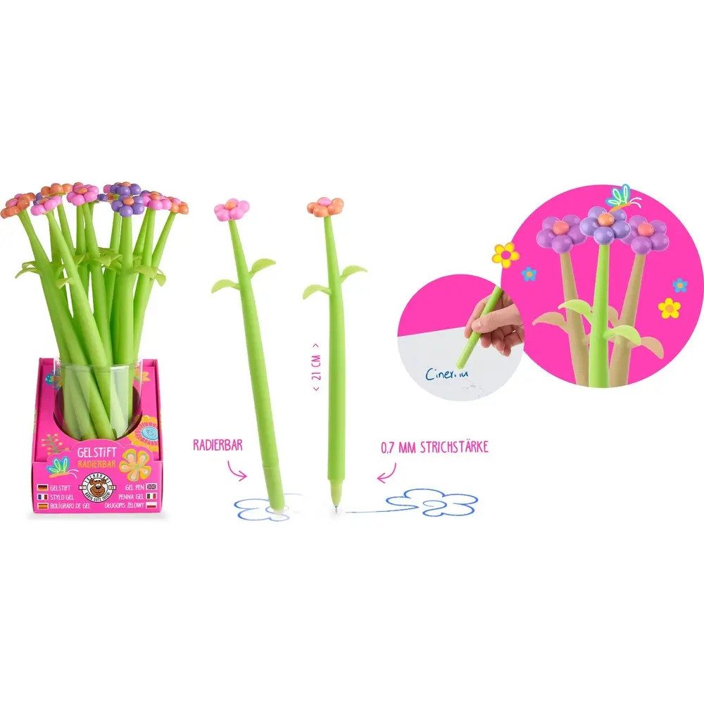 Trendhaus Buntstift GF-6 Gelstift Wackelblume radierbar, 3-fach sortiert Dieser radierbare