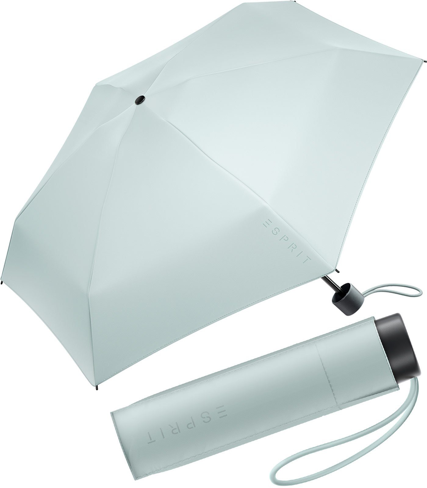 Esprit Taschenregenschirm Damen Super Mini Regenschirm Petito FJ 2022, winzig klein, in den neuen Trendfarben graublau
