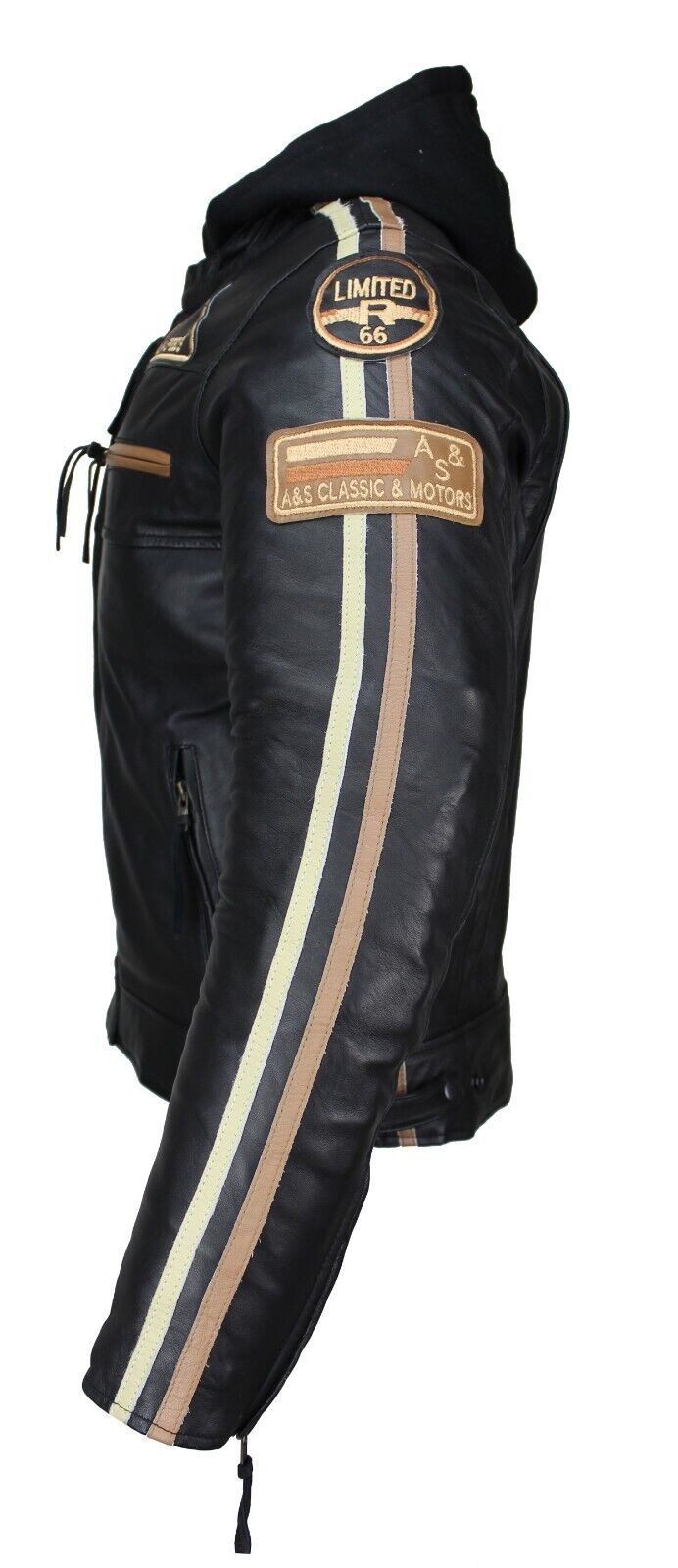 Alpha Speeds Motorradjacke Herren Leder Jacke Biker Freizeit Highway Jacke Braun/Beige Streifen (Trennbare Innenjacke + Kapuze) aus weichem Lammleder, mit herau – Bild 2 von 5