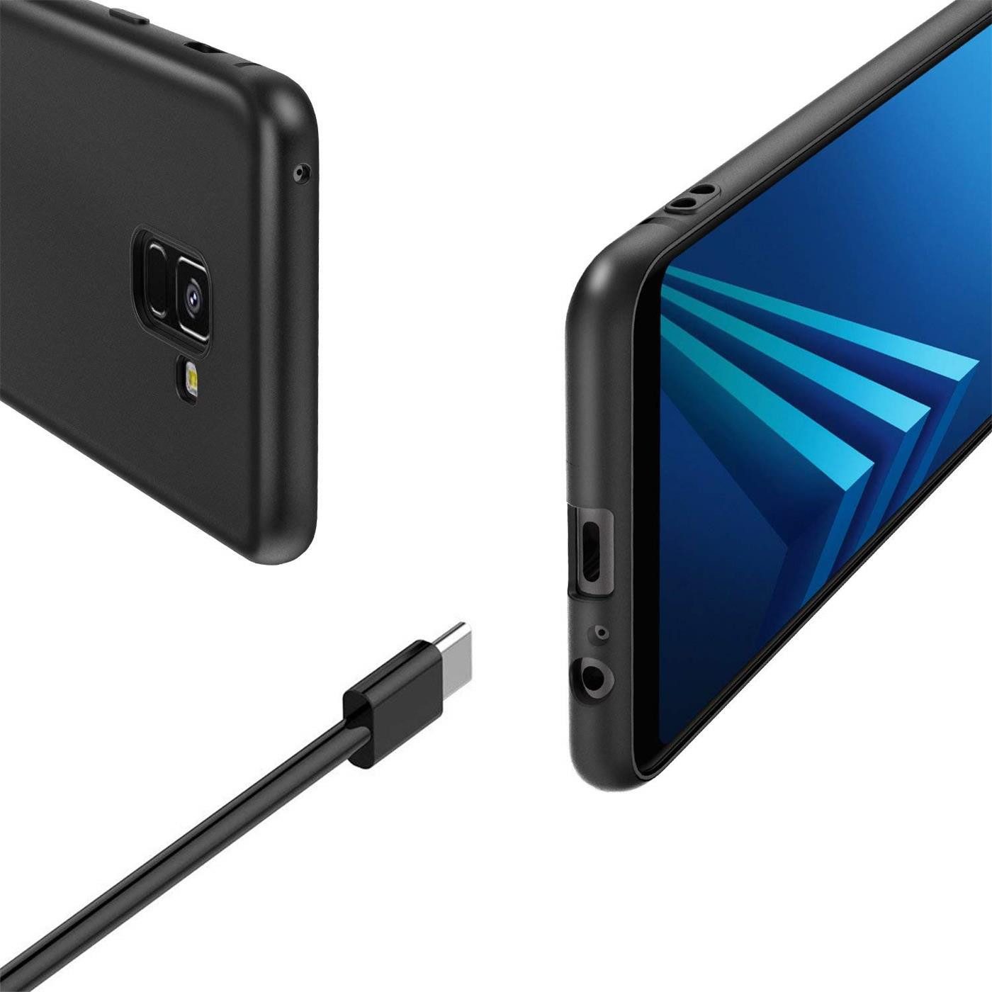 CoolGadget Handyhülle Handy Schutzhülle für Samsung Galaxy A8 Plus 2018 matt schwarz 6 Zoll, Silikon TPU Hülle Schutz Tasche Cover schlicht Slim Case