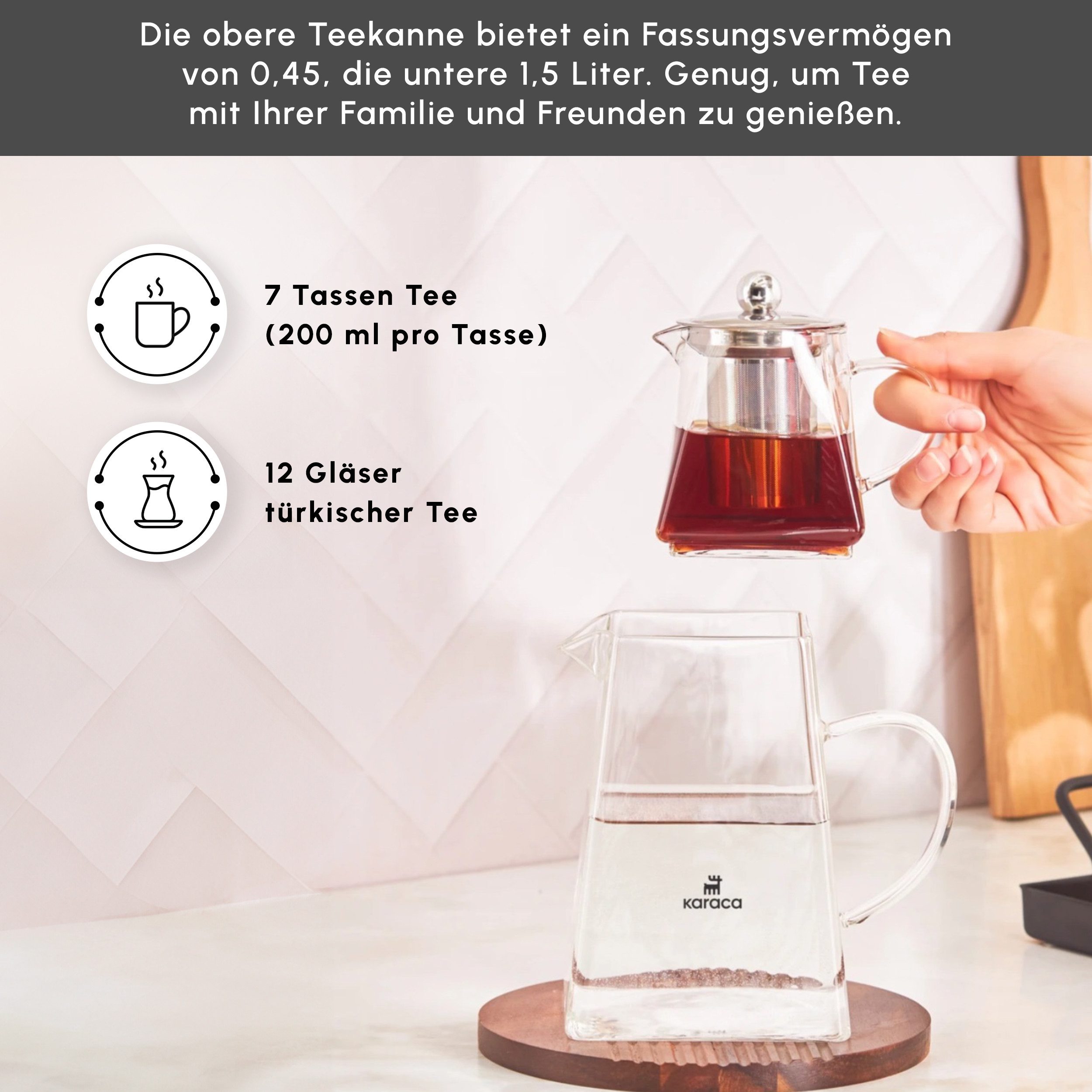 Karaca Teekanne Karaca Giza Glas-Teekannen-Set, 1.95L, Türkischer Teebereiter, 2 l, (3-St)