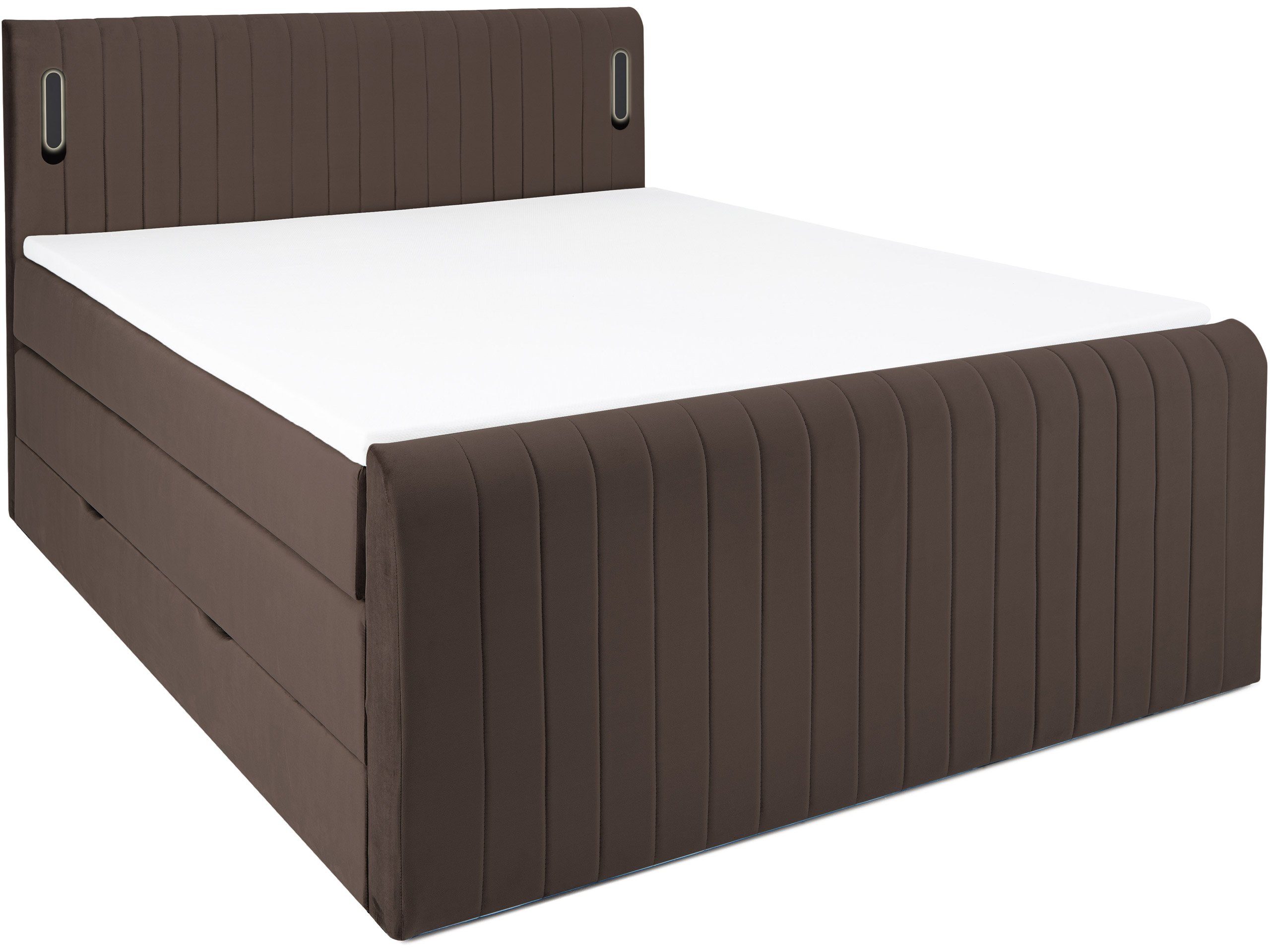 wonello Boxspringbett FLY, mit Bettkasten und LED-Beleuchtung, inklusive Topper braun