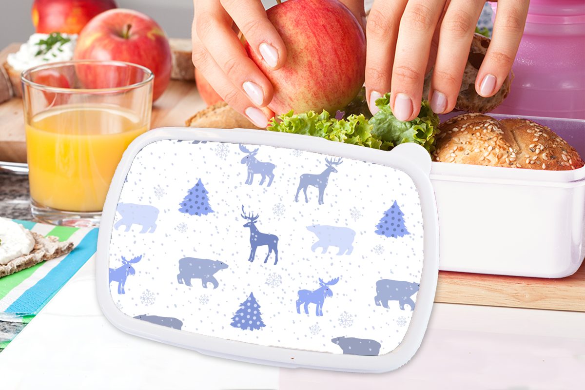 MuchoWow Kunststoff, Hirsche (2-tlg), Brotdose, und Kinder Schnee, Mädchen - Muster und Lunchbox für Brotbox Erwachsene, für weiß Jungs -