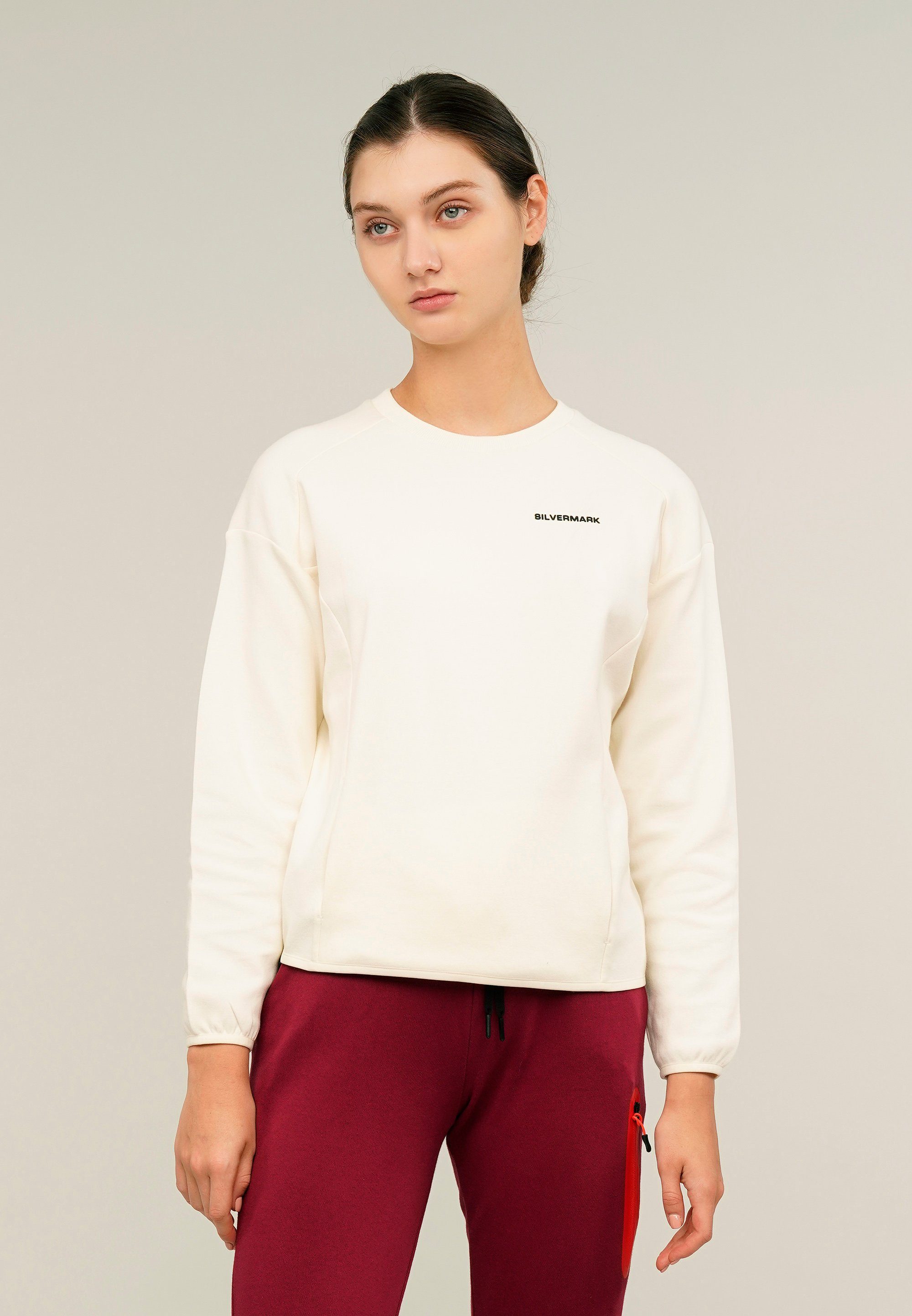 GIORDANO Sweatshirt Silvermark by G-Motion mit elastischen Bündchen offwhite