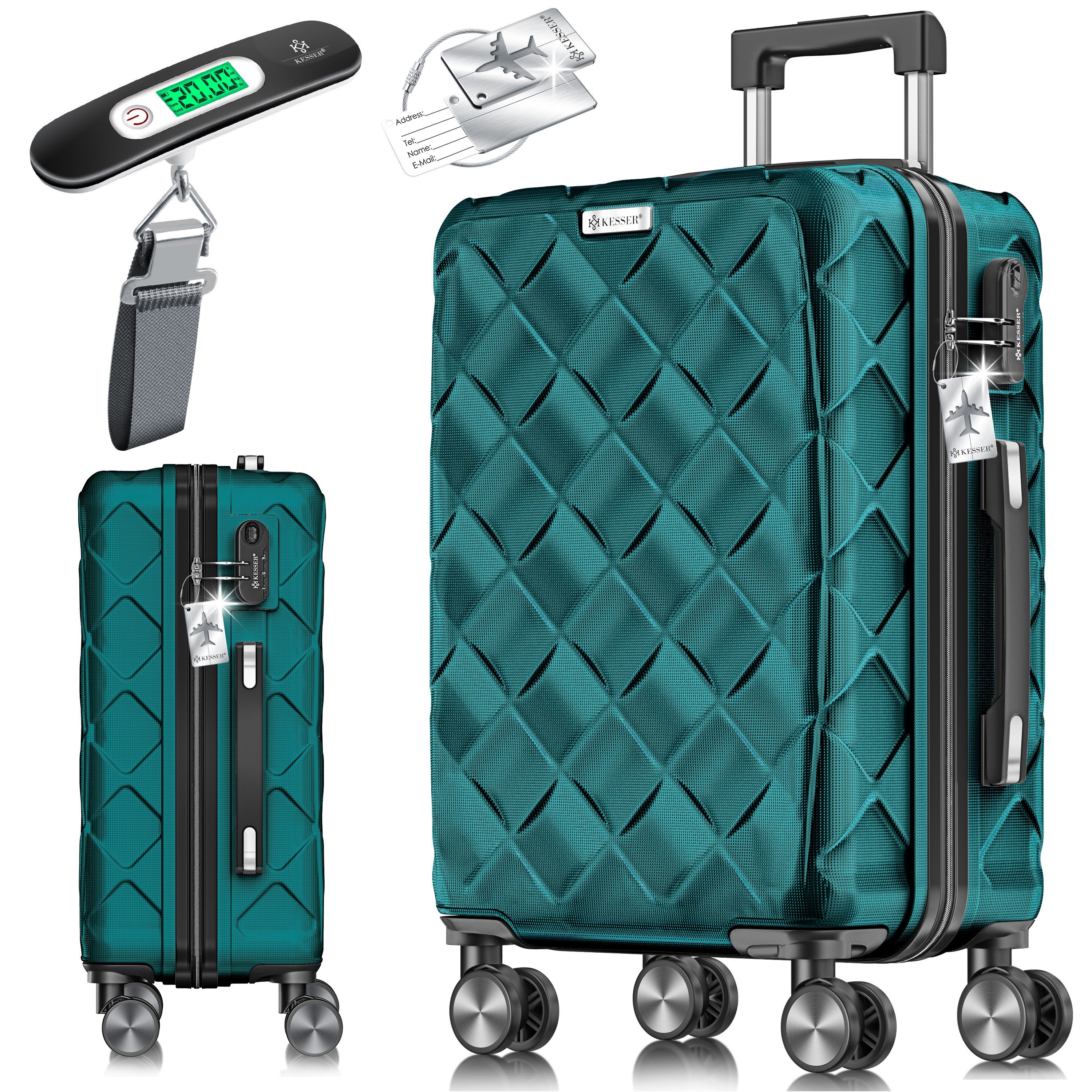 KESSER Hartschalen-Trolley Reisekoffer, 4 Rollen, ABS Hartschalenkoffer mit Zahlenschloss Kofferwaage & Reisebrieftasche