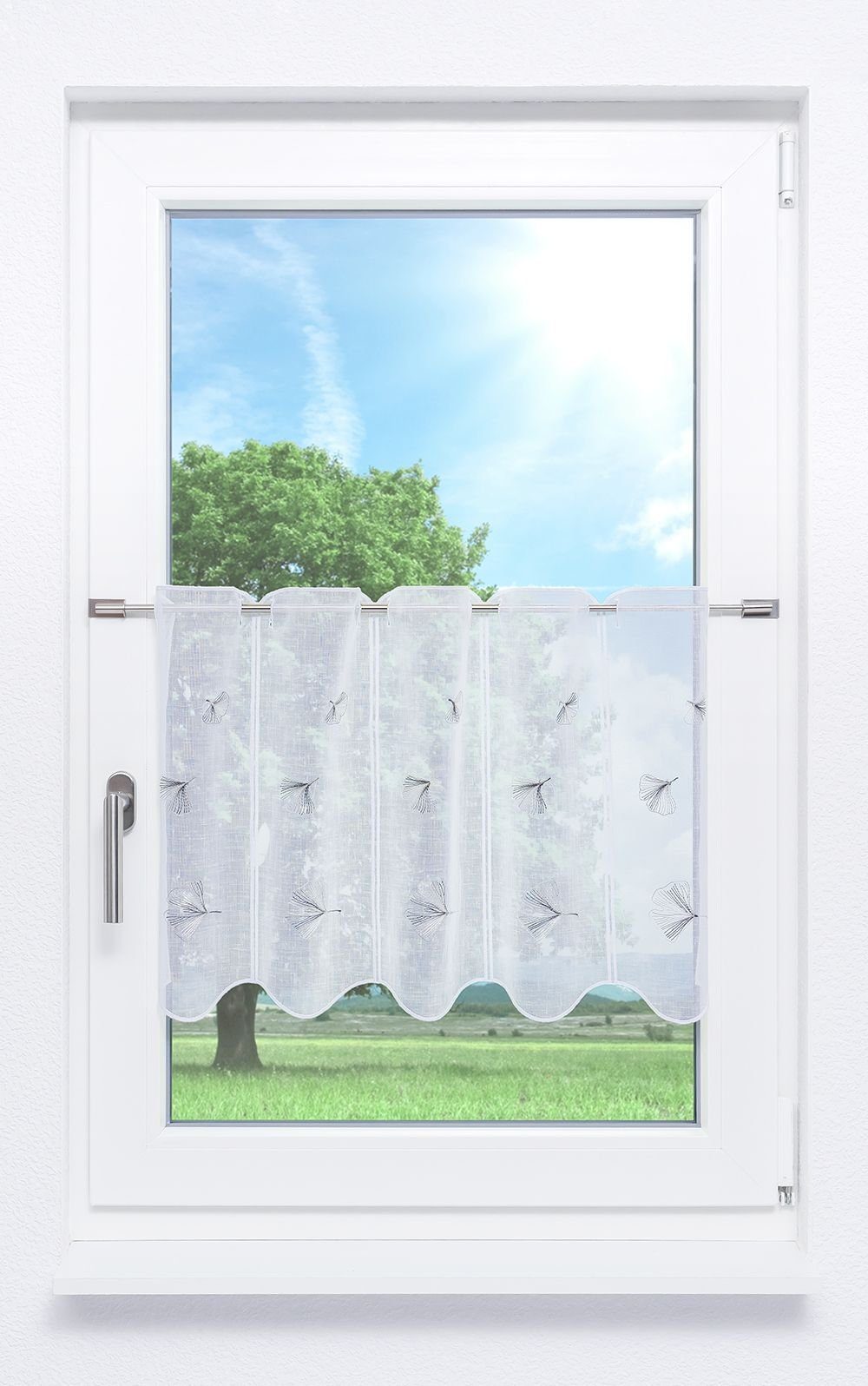 transparent, HxB LYSEL®, 45x48cm St), Scheibengardine (1 Ginkgoblatt,