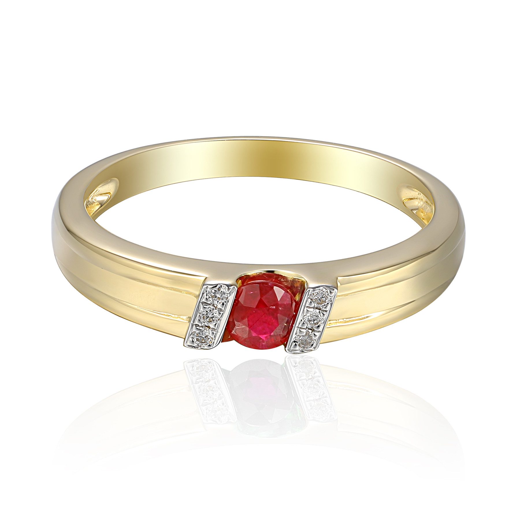 Solitärring 585er Gelbgold Spannring mit Rubin und Diamanten