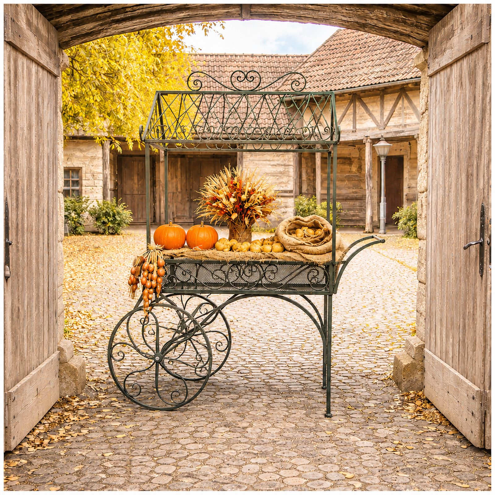 HTI-Living Gartenfigur Marktwagen Verena, (1 Stück, 1 Wagen ohne Dekoration), Metallwagen auf Rädern