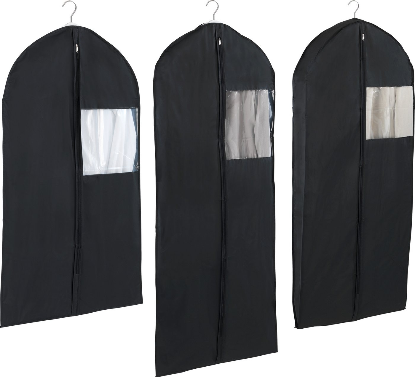 WENKO Kleidersack Modell Deep Black (Set, 3 St) Kleiderhülle mit Sichtfenster & Reißverschluss, abwaschbar, 3 Größen