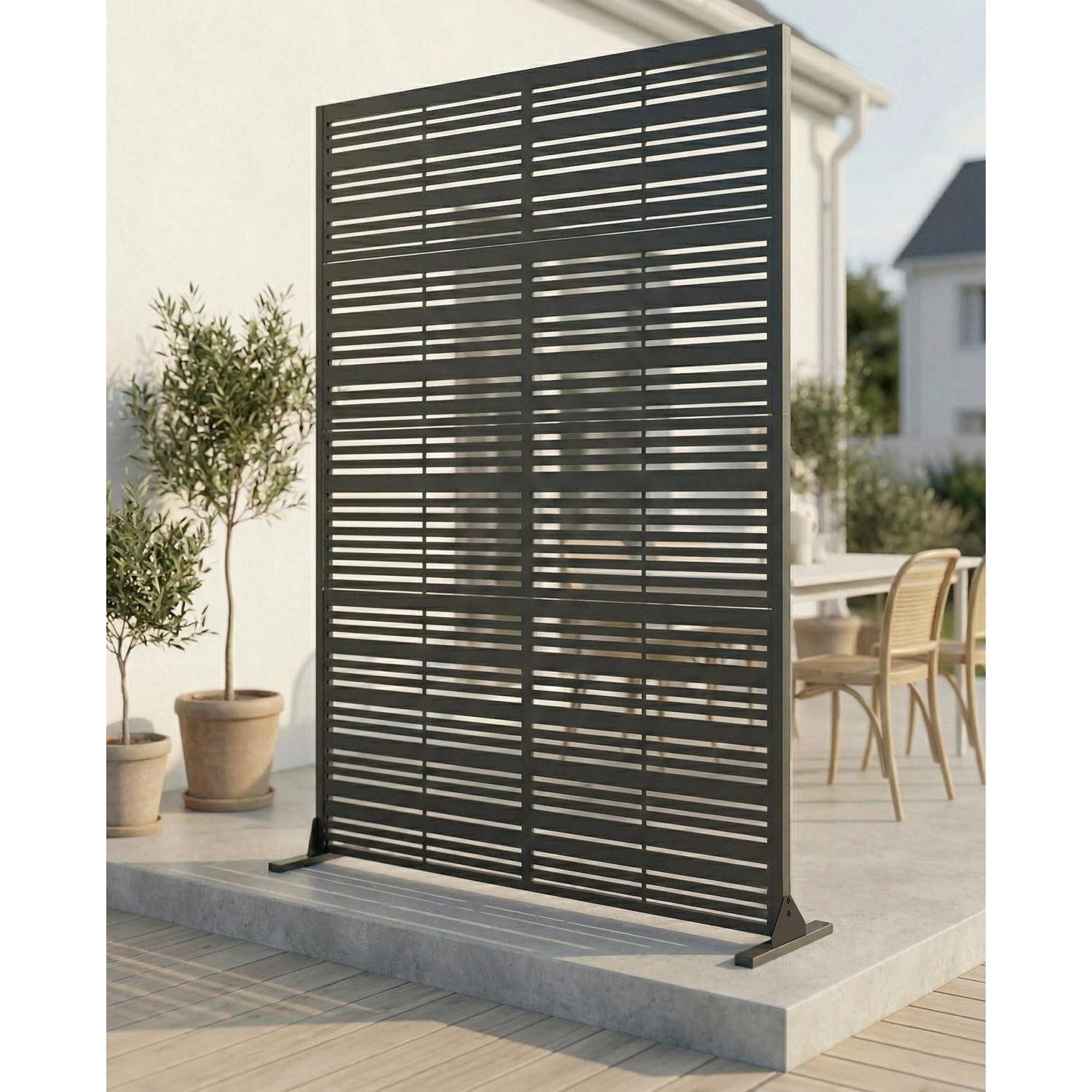 LuxusKollektion Paravent Metall Sichtschutz Lamellen Schwarz (1 St)