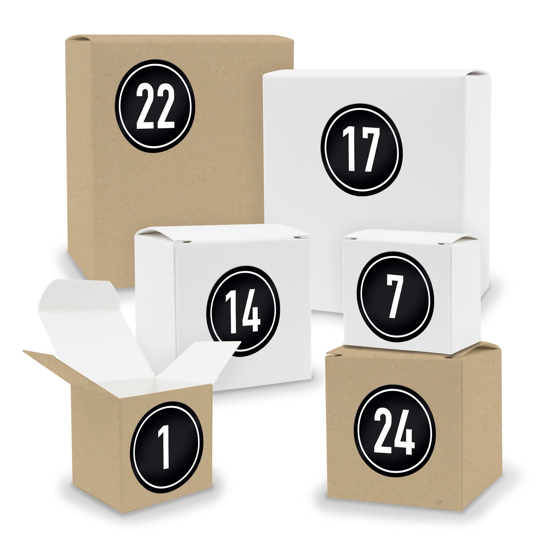 itenga befüllbarer Adventskalender Adventskalender zum Füllen 24x Quader Würfel gemischt WEISS / BRAUN +