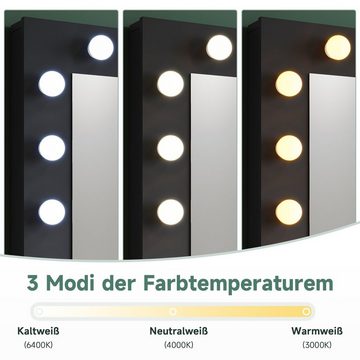 SONNI Schminktisch Schminktisch Weiss/Schwarz mit LED-Beleuchtung, 80x40x140cm, mit Spiegel, Hocker, Schublade,Kosmetiktisch,3 Lichtmodi