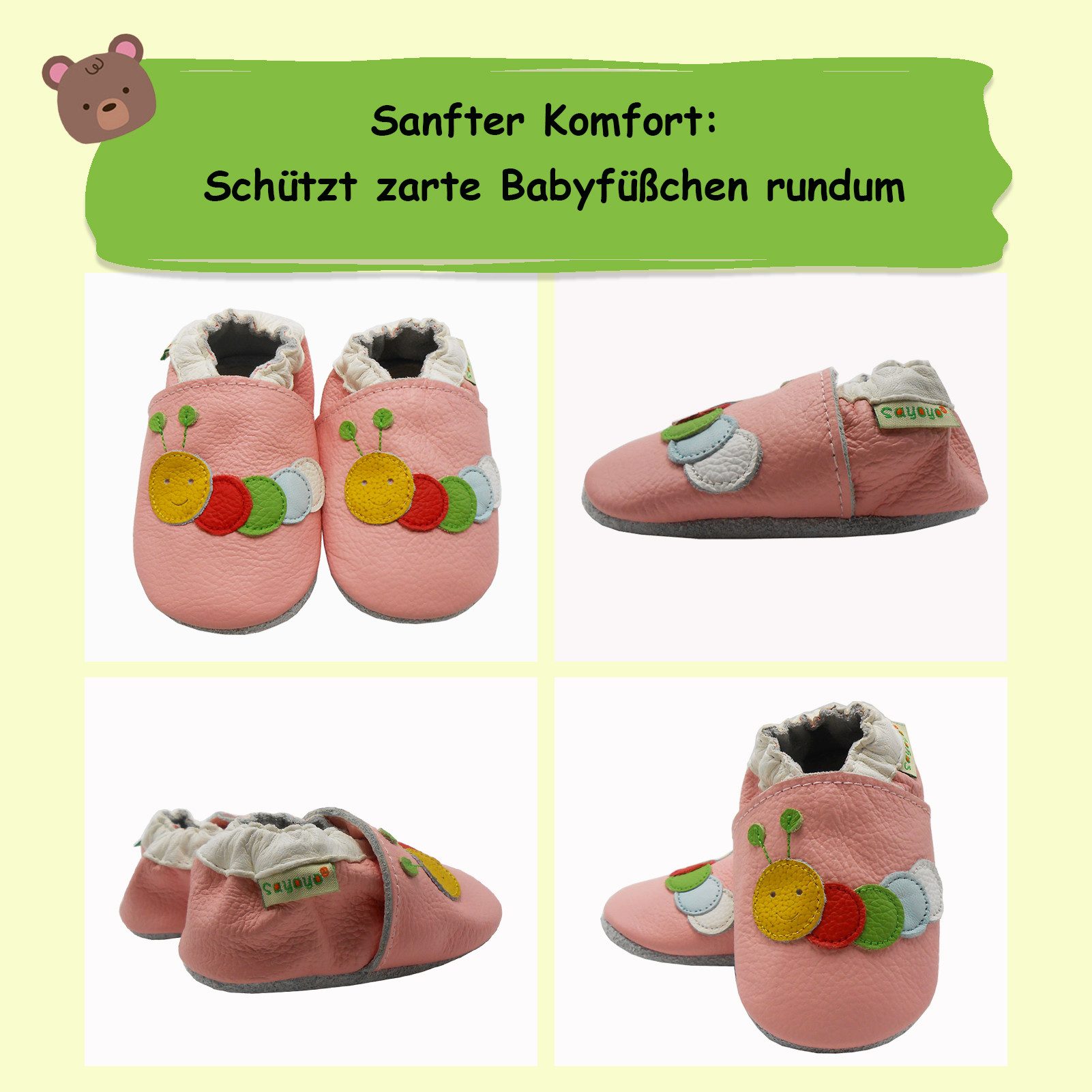 Sayoyo Weiche Leder Krabbelschuhe Lauflernschuhe Hausschuhe Lederpuschen Lauflernschuh (100% Leder)