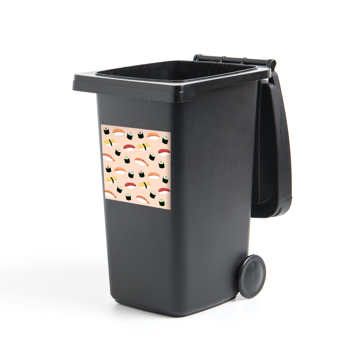 MuchoWow Wandsticker Sushi Illustration gegen Abfalbehälter Mülleimer-aufkleber, Mülltonne, (1 St), Container, Hintergrund Sticker, hellrosa