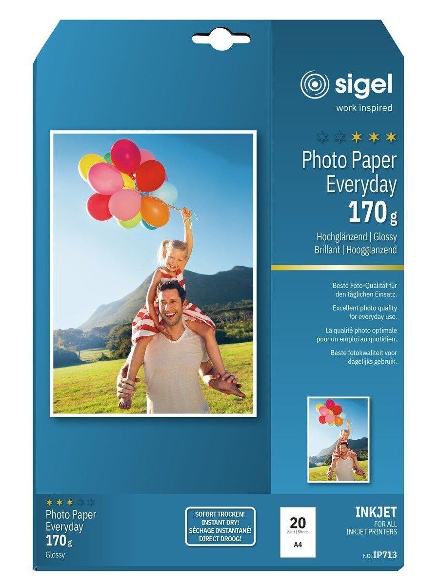 Sigel Druckerpapier Inkjet Fotopapier hochglänzend A4 170g 20 Blatt