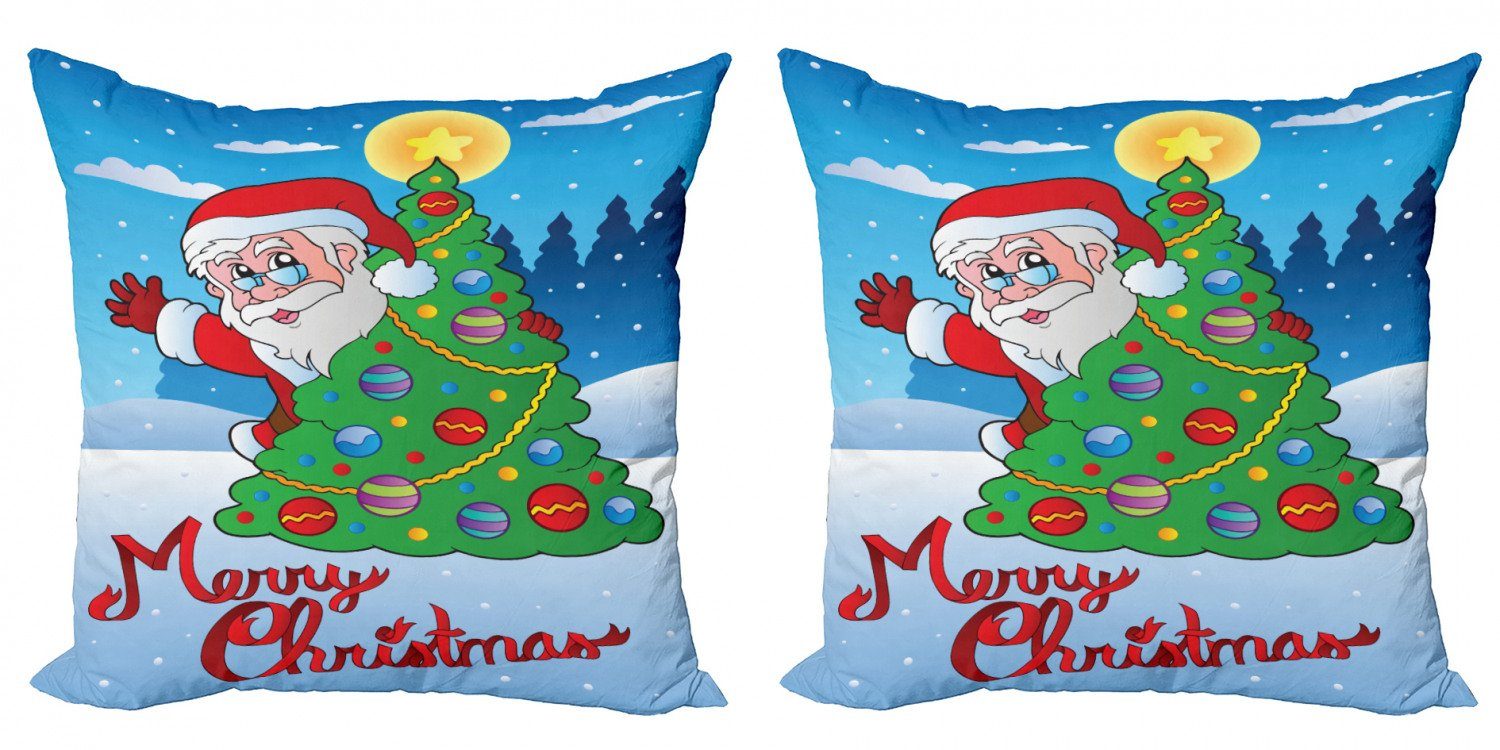 Doppelseitiger Wald (2 Modern Digitaldruck, verschneiten Kissenbezüge Stück), Accent Baum Abakuhaus Weihnachtsmann