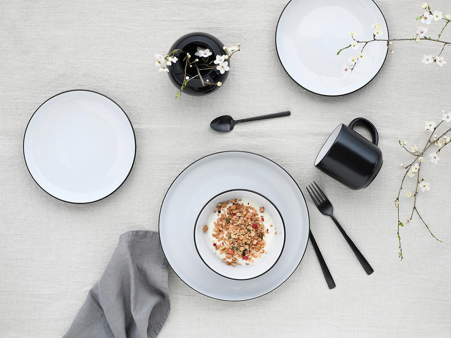 CreaTable Kombiservice NORDIC COOL BLACK, Schwarz, Weiß, (16-tlg), 4 Personen, Steinzeug, spülmaschinen- und mikrowellengeeignet