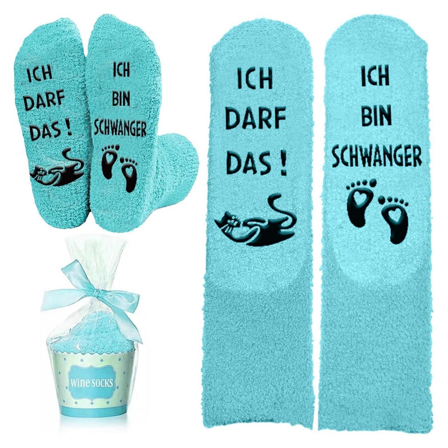 LuxusKollektion Kuschelsocken Mama Socken Schwanger Flauschig Rutschfest Blaugrün