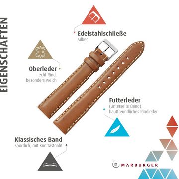 MARBURGER Uhrenarmband 26mm Leder XL extra lang