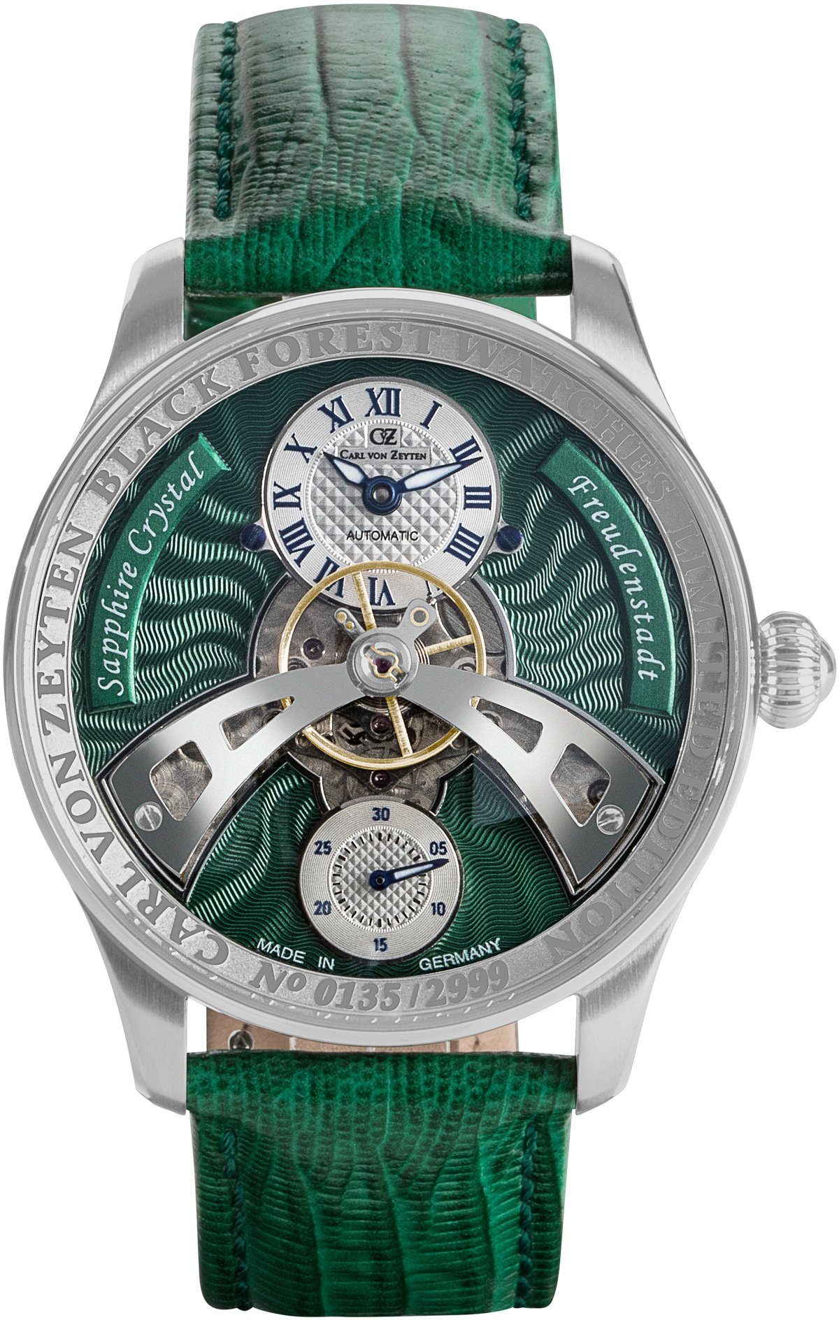 Carl von Zeyten Automatikuhr Freudenstadt, CVZ0043GRS, Armbanduhr, Herrenuhr, Saphirglas, Made in Germany, Mechanische Uhr