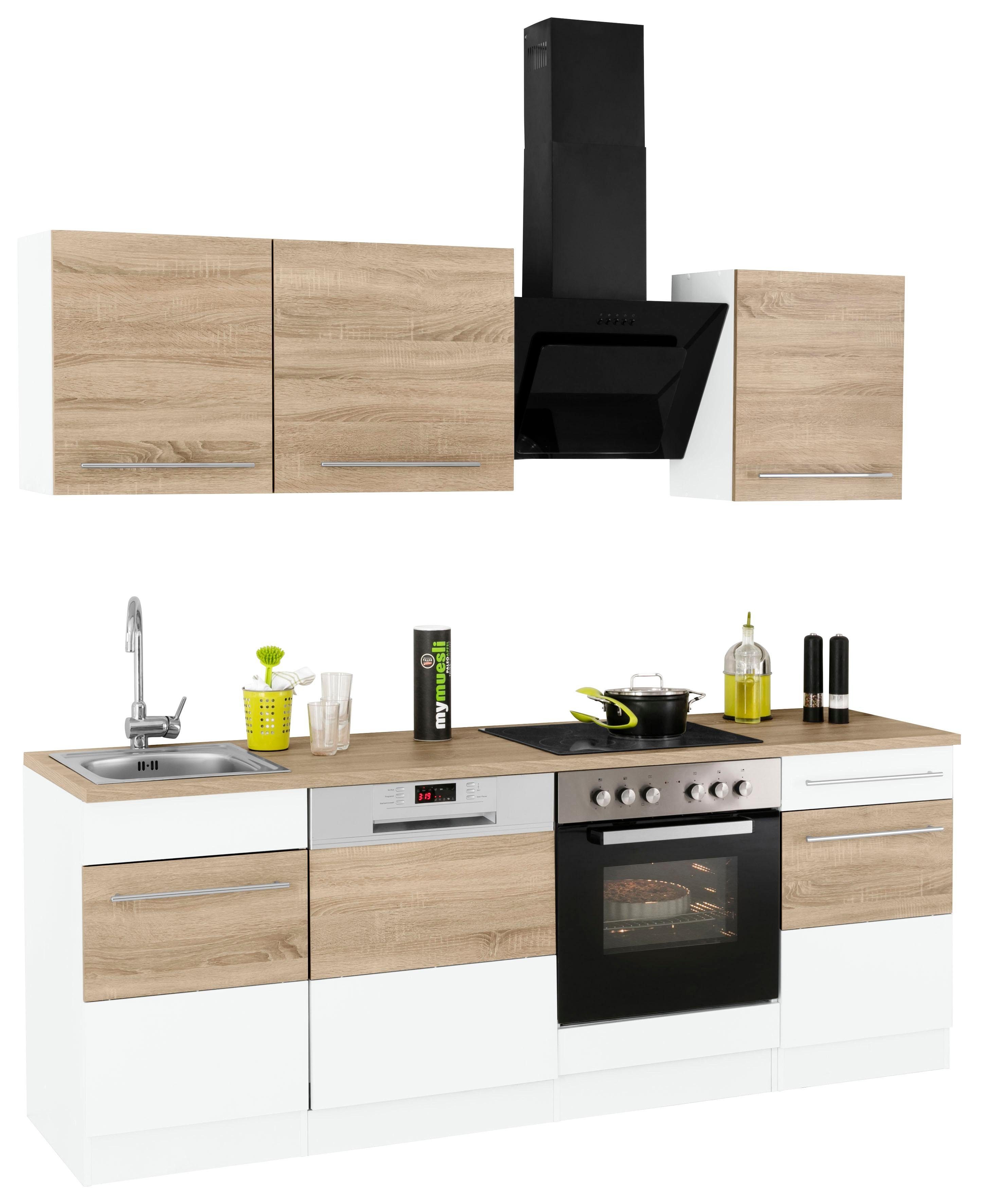 KOCHSTATION Küchenzeile KS-Trient, Breite 220 cm, wahlweise mit E-Geräten, mit Arbeitsplatte