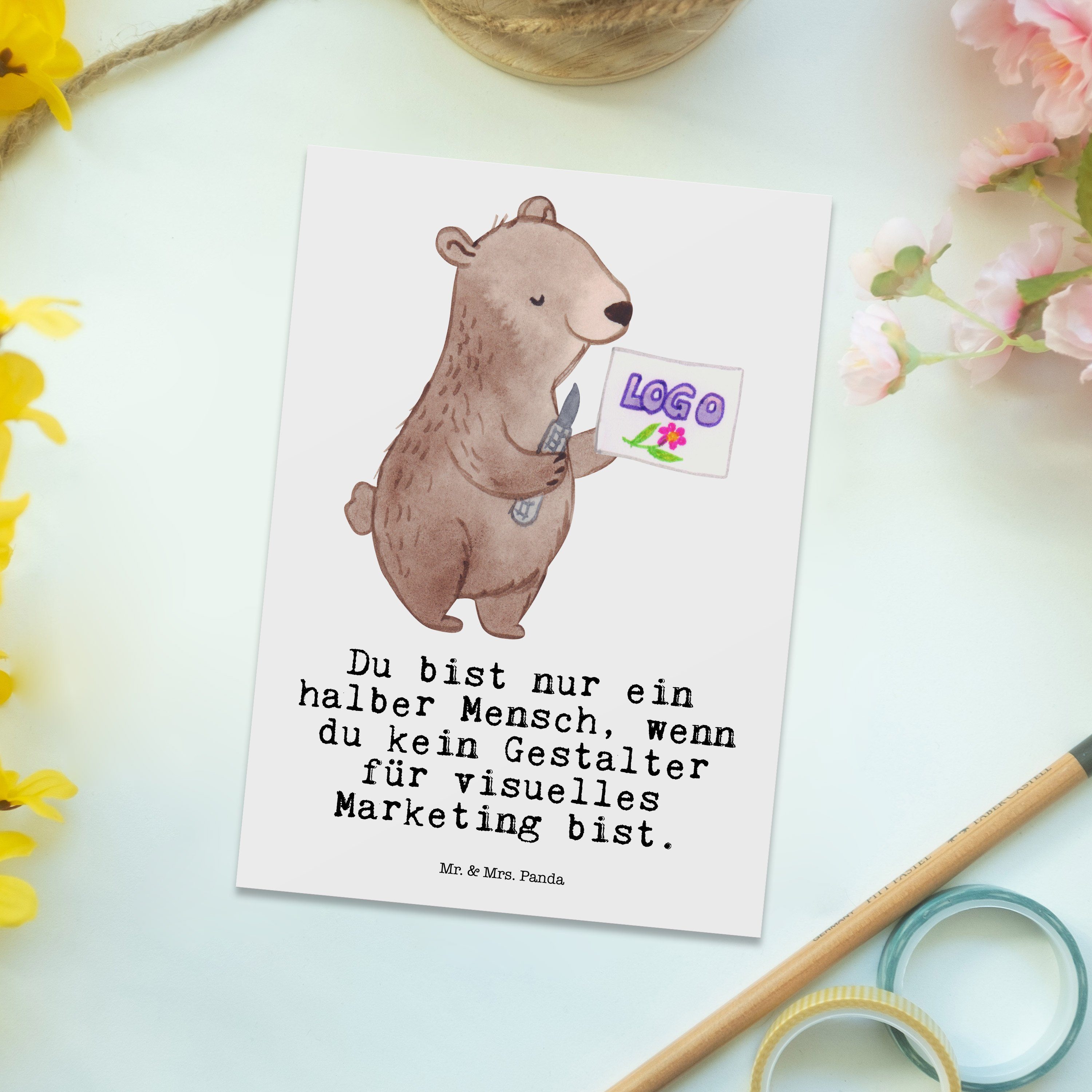Mr. & Mrs. Panda Postkarte - Weiß Marketing mit Grußkar Herz visuelles Geschenk, Gestalter - für