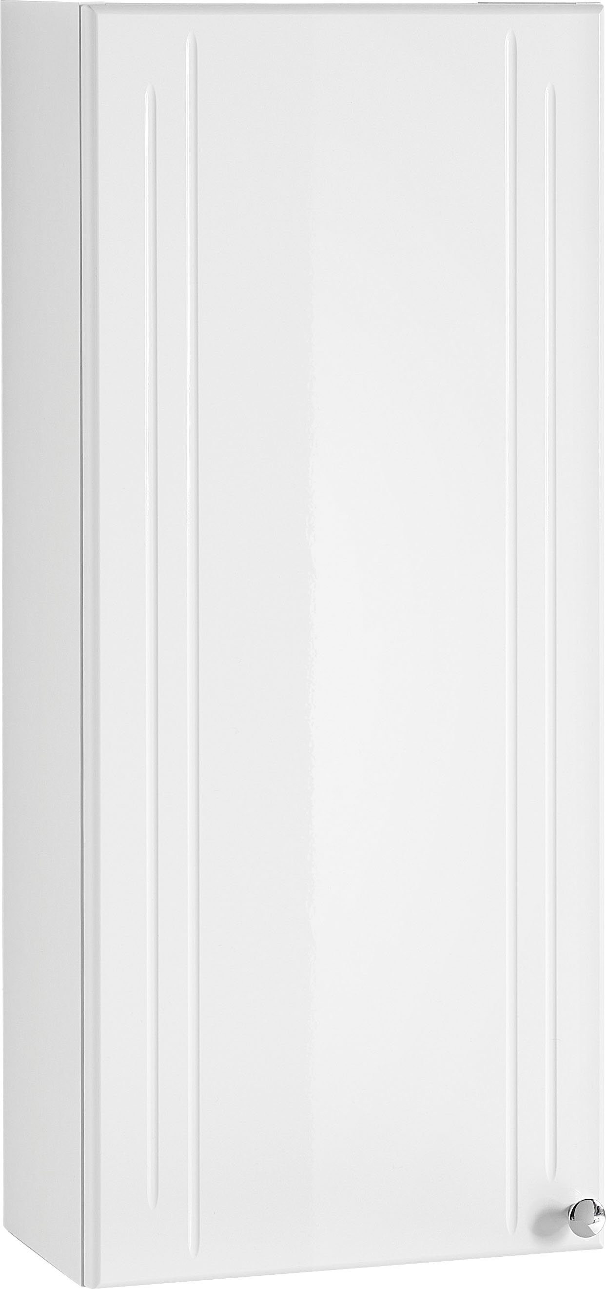 Saphir Hängeschrank Quickset 955 Wand-Badschrank 32,5 cm breit mit 1 Tür, 2 Einlegeböden Badezimmer-Hängeschrank, Weiß Hochglanz, Griffe in Chrom Glanz