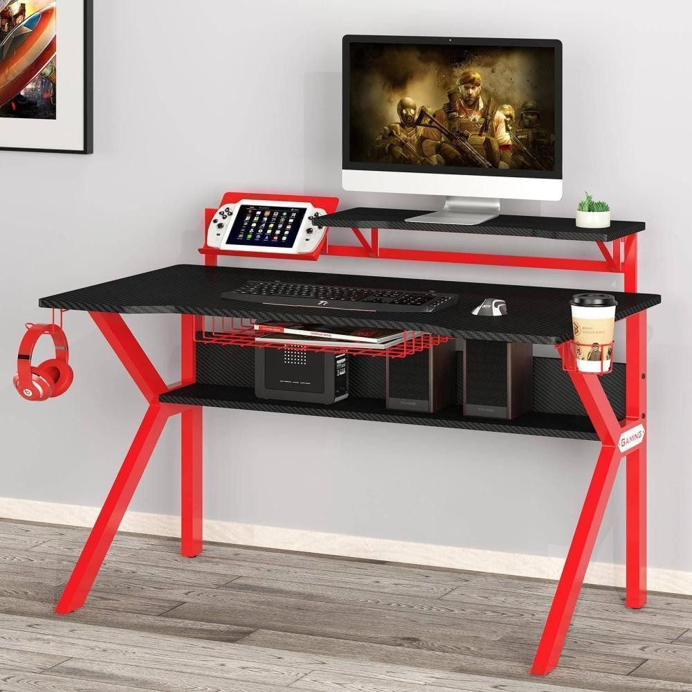 SixBros. Schreibtisch Computerschreibtisch Schwarz/Rot - GT-006/8394 günstig online kaufen