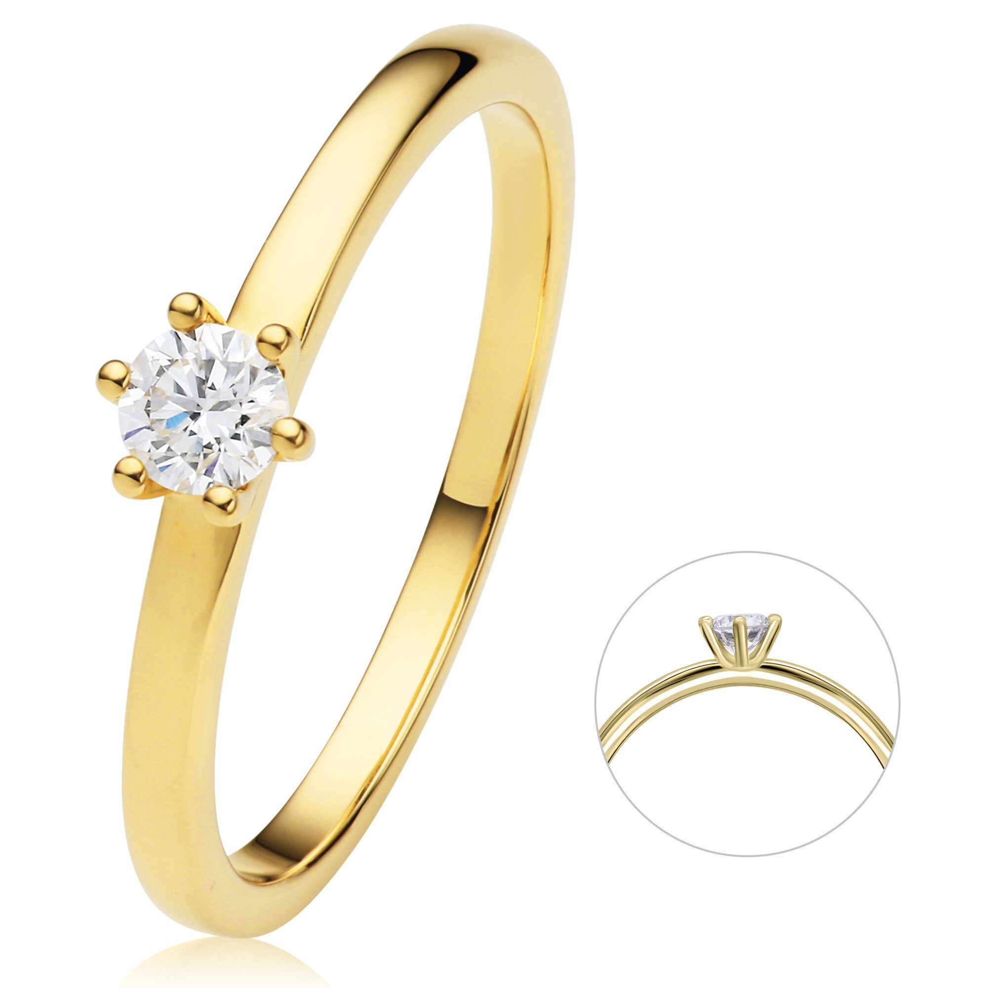 Diamantring Gold Damen 0.2 Gelbgold, ONE Schmuck 750 ELEMENT ct aus Brillant Diamant Ring