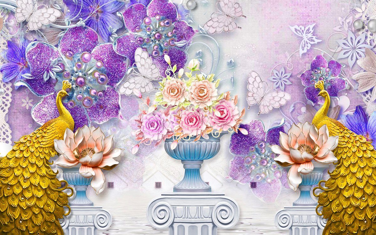 Muster Papermoon mit Fototapete Blumen