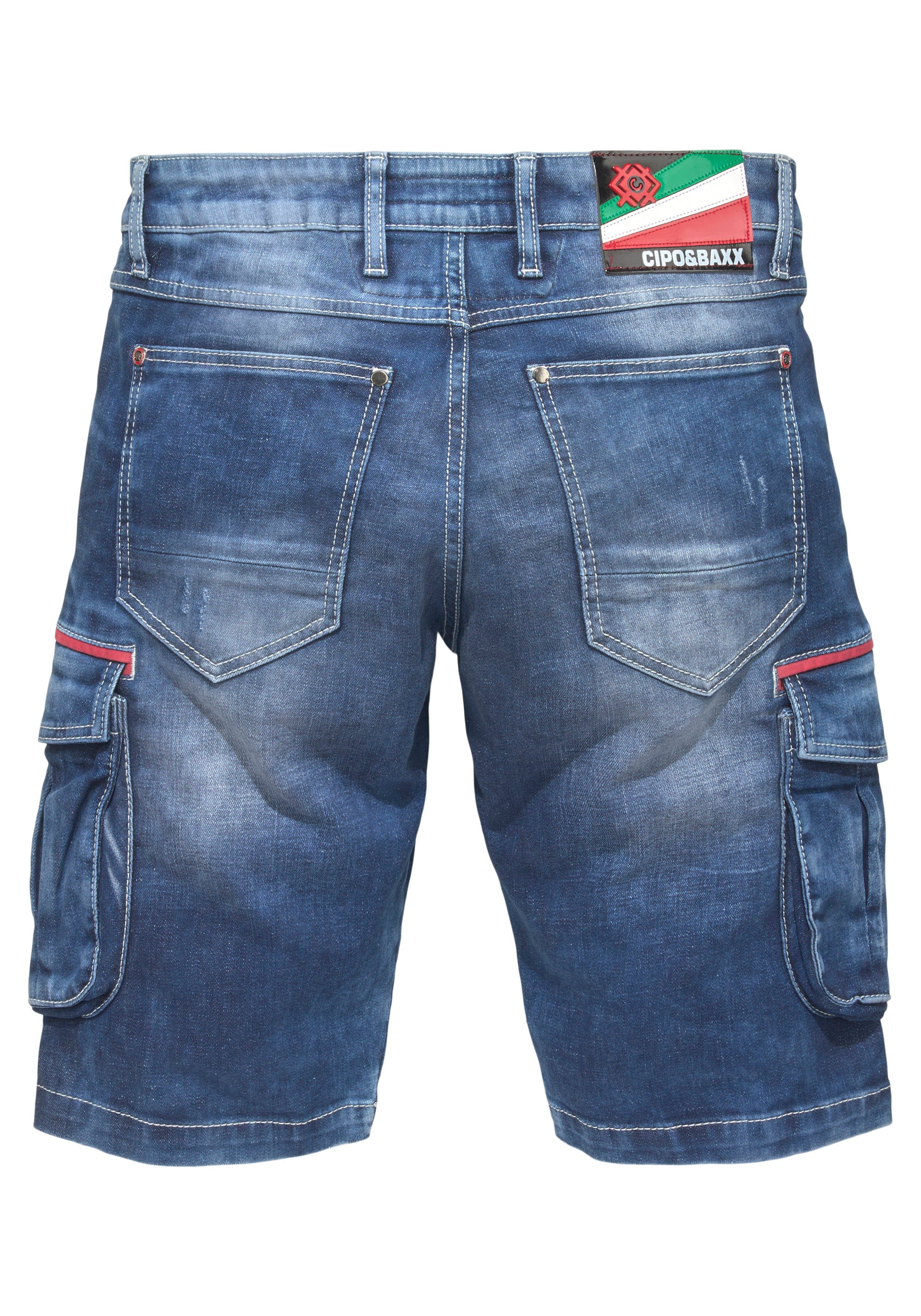 Cipo & Baxx Jeansshorts in Denim, mit Cargotaschen