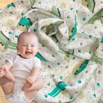Babymajawelt Spucktuch Baby Mullwindeln Krokodil 3er Pack, 70 x 80 cm Mulltücher Schmusetuch, (3er Set Spucktücher, 3-tlg., Spucktücher als Grundausstattung für Baby), Made in EU, besonders weich, Halstuch, Sabbertuch