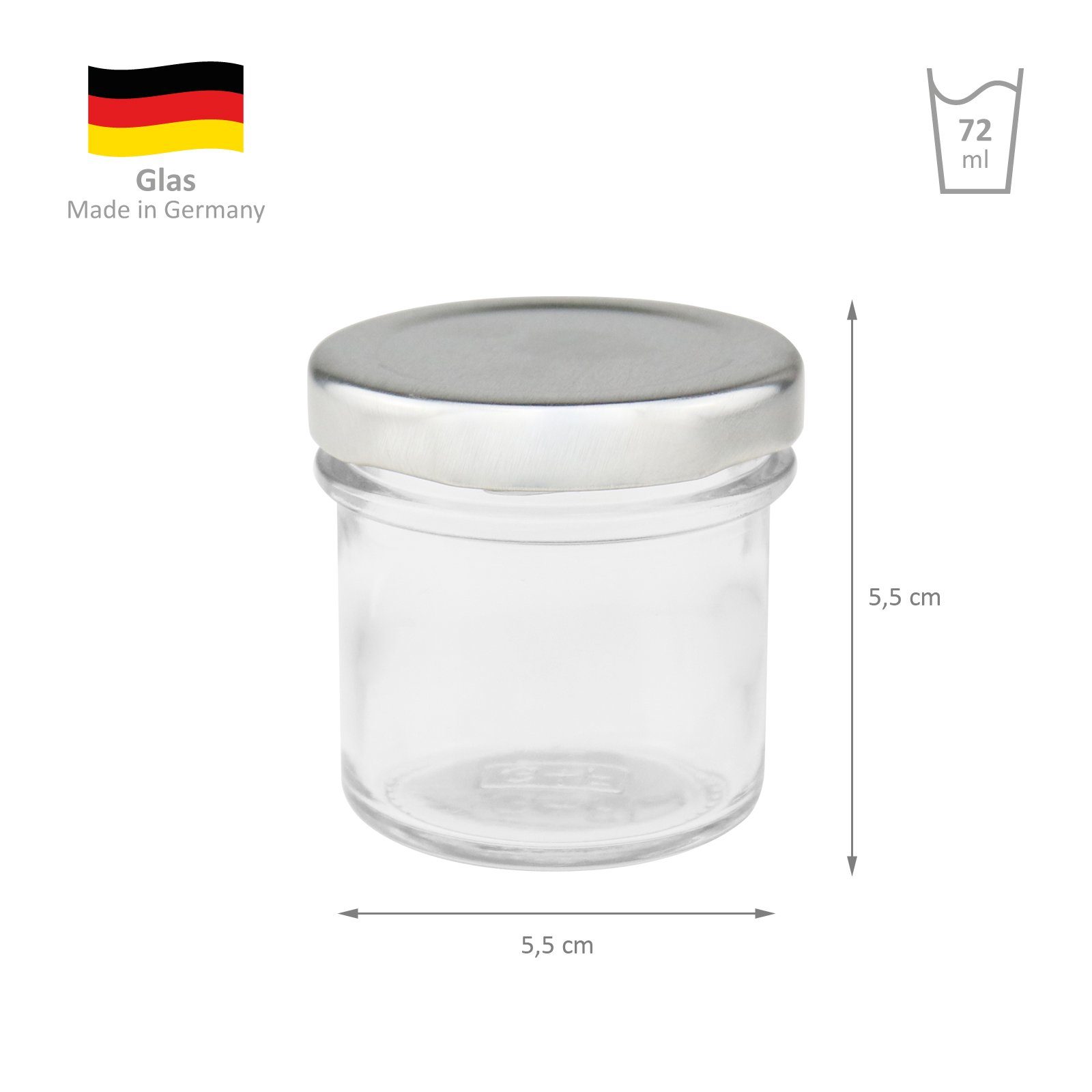 Wellgro Vorratsglas Einmachgläser mit Schraubdeckel cm 5,5 ml, (xH), - x 5,5 72 (12-tlg)