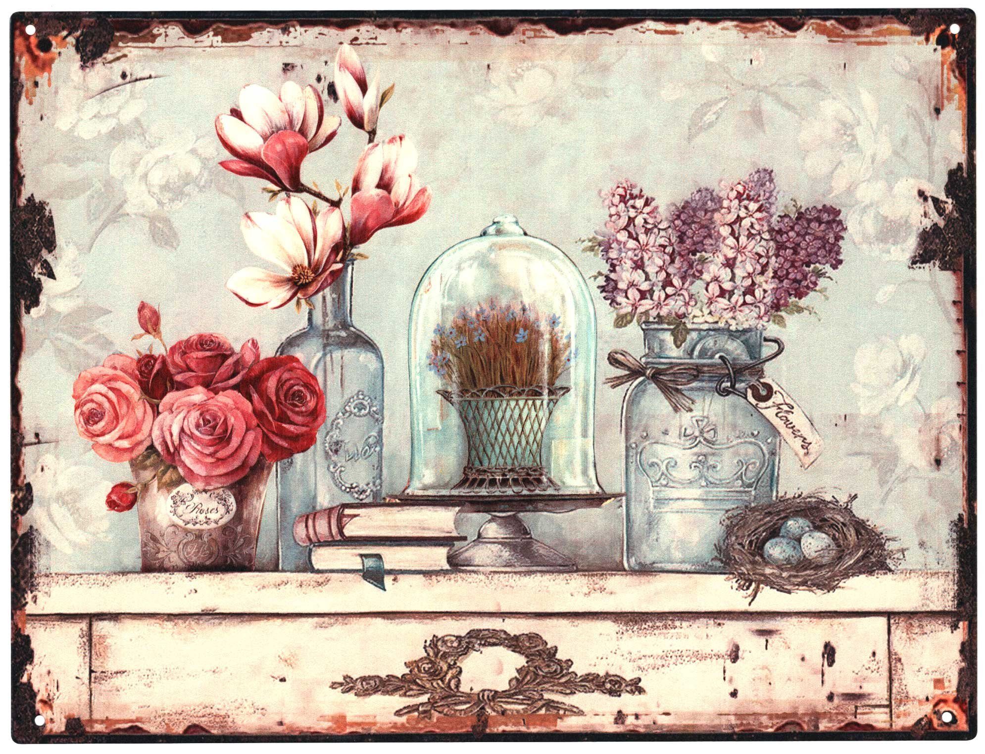 Metallschild Blechschild Blumen Lavendel Flowers