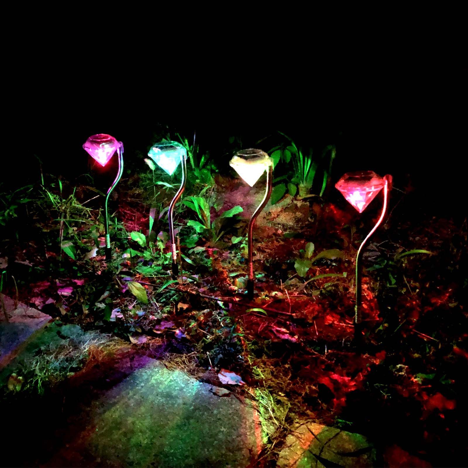 EAXUS Lampe, Solarlampe Diamant Leuchte Solar Farbwechsler LED Garten Optik, Farbwechsler, fest Solarleuchte Deko Gartenleuchte Edelstahl, LED 4x integriert, LED