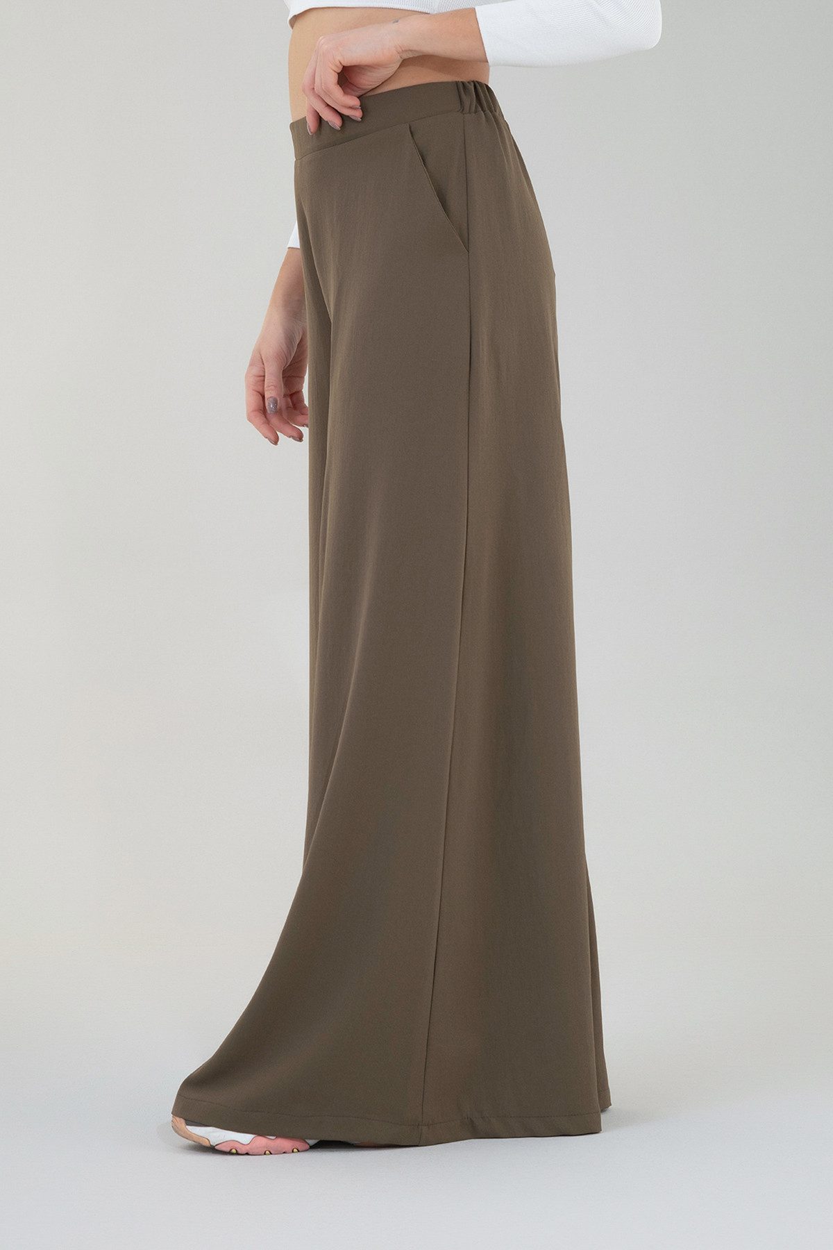 fashionshowcase Palazzohose Damen High Waist Sommerhose Weites Bein Elegant fließender Stoff