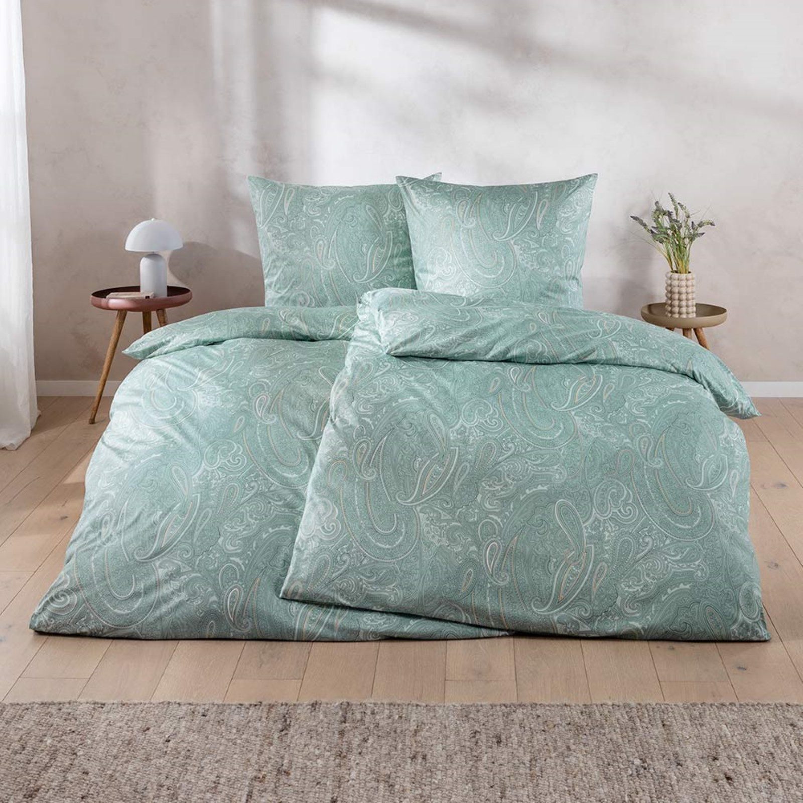 Estella Bettwäsche Estella Mako Jersey Bettwäsche 155x220 Nathan salbei grün Paisley, Mako-Jersey, 2 teilig, für Sommer oder Winter
