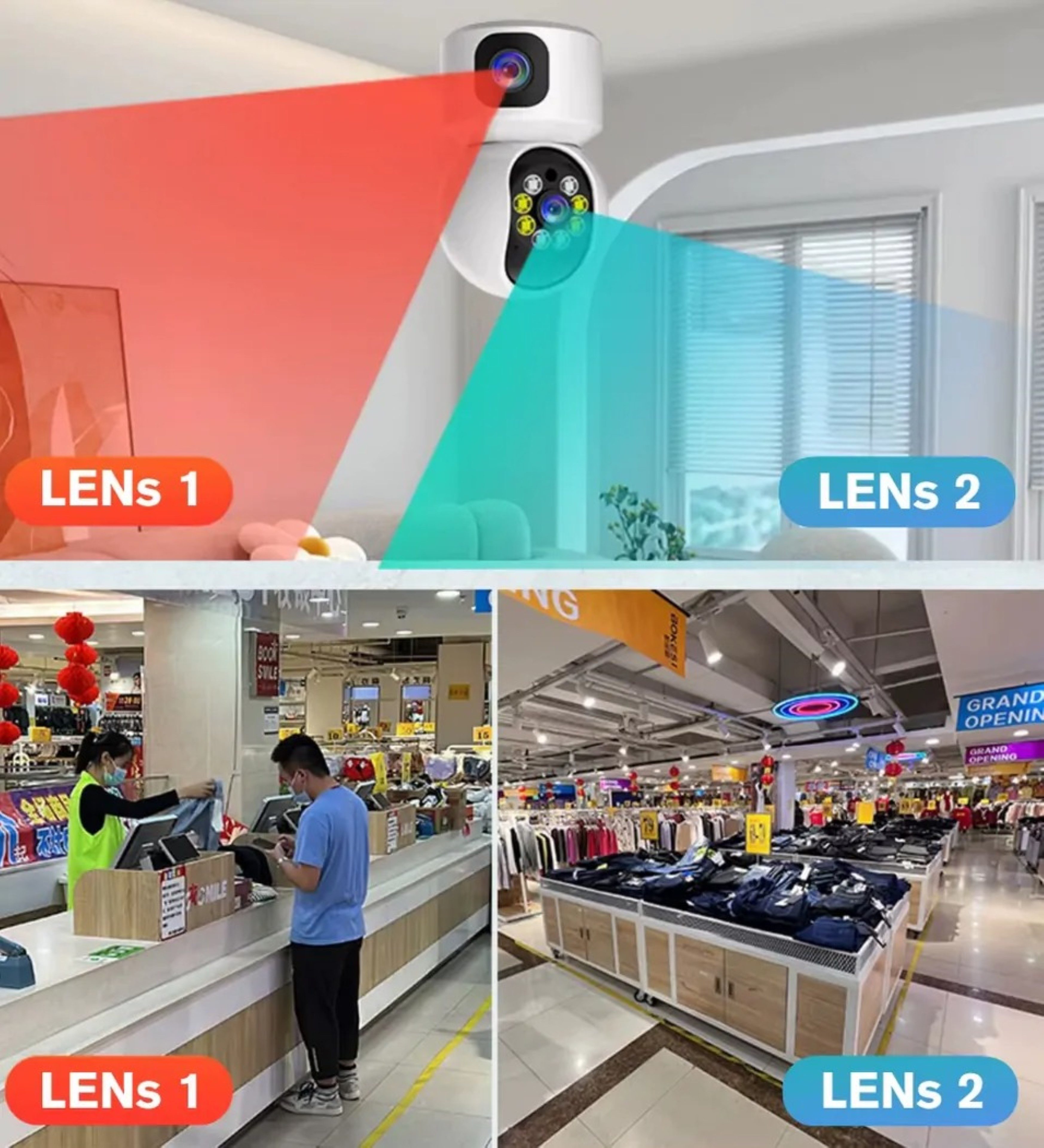 HURTNET Video-Babyphone Doppelte WiFi Kamera HD Zoom Nachtsicht Babymonitor Überwachung, Überwachungskamera-Set für Innenräume mit Montagezubehör, Komplett-Set mit Kamera, USB-Kabel, Halterung und Zubehör, Drehbare WiFi-Kamera mit HD-Auflösung und Zweiweg-Audio