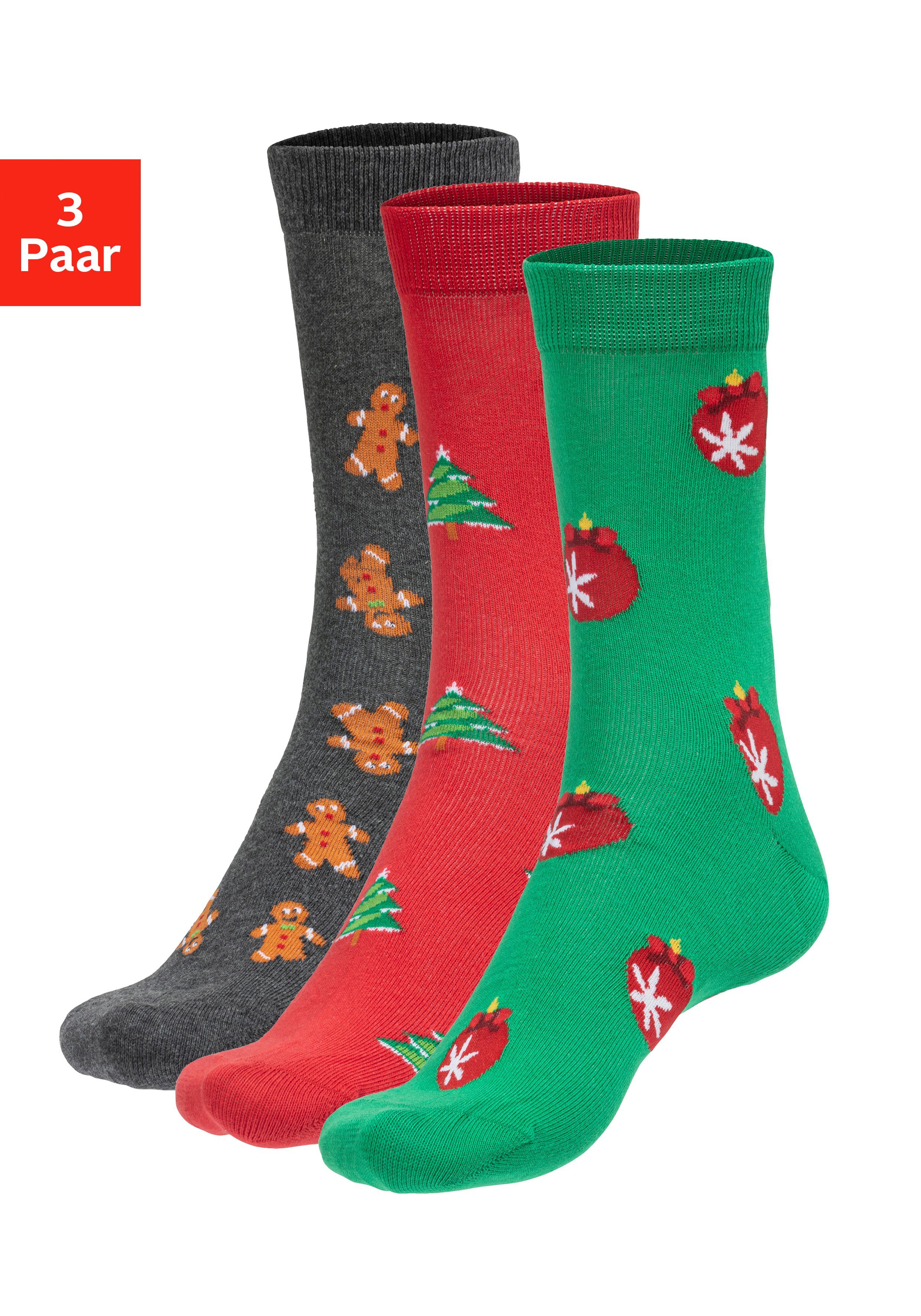 John Devin Socken (Packung, 3-Paar) mit unterschiedlichen Weihnachtsmotiven günstig online kaufen