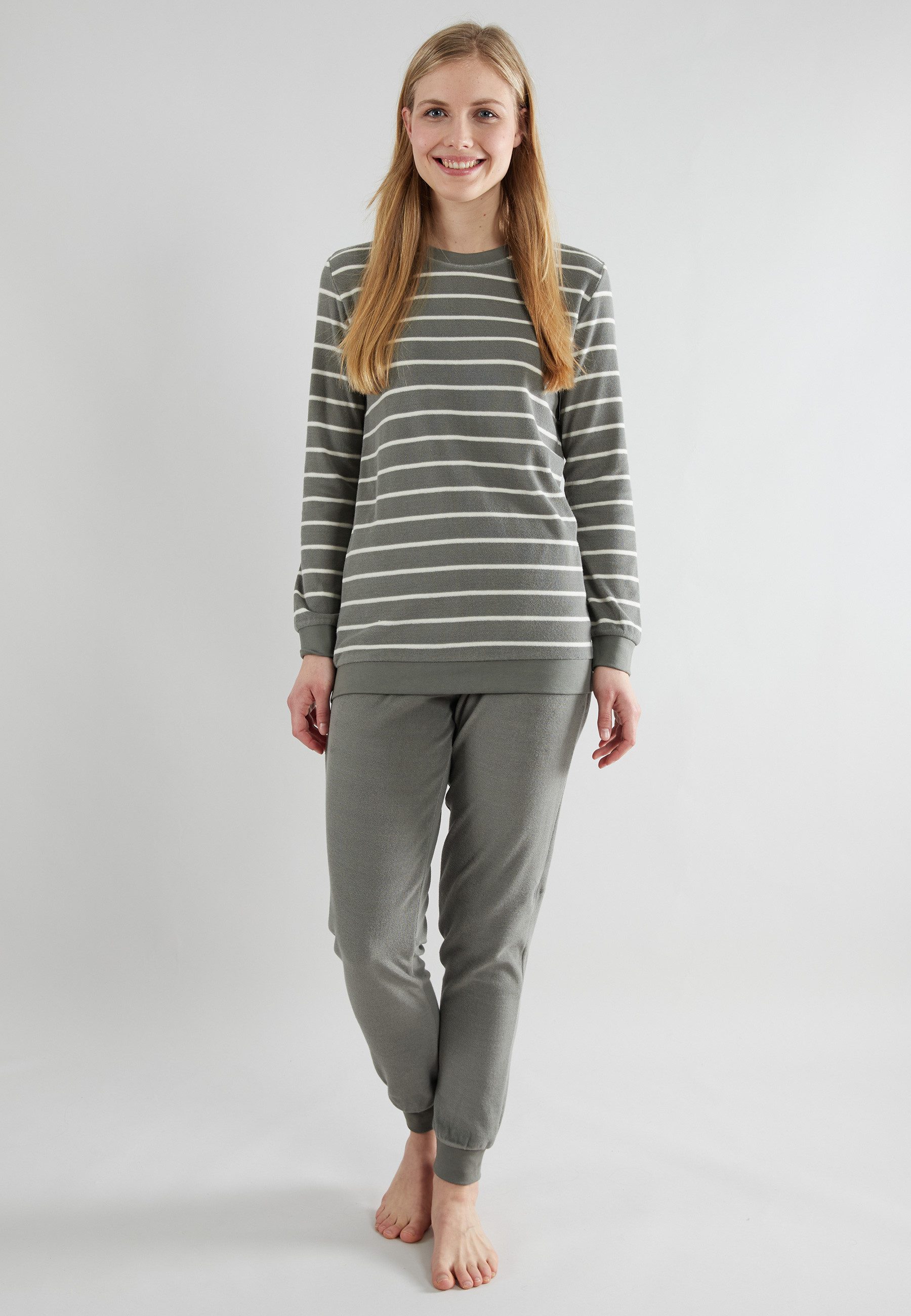 GÖTZBURG Pyjama GÖTZBURG Damen Pyjama grün quergestreift (1 tlg) günstig online kaufen