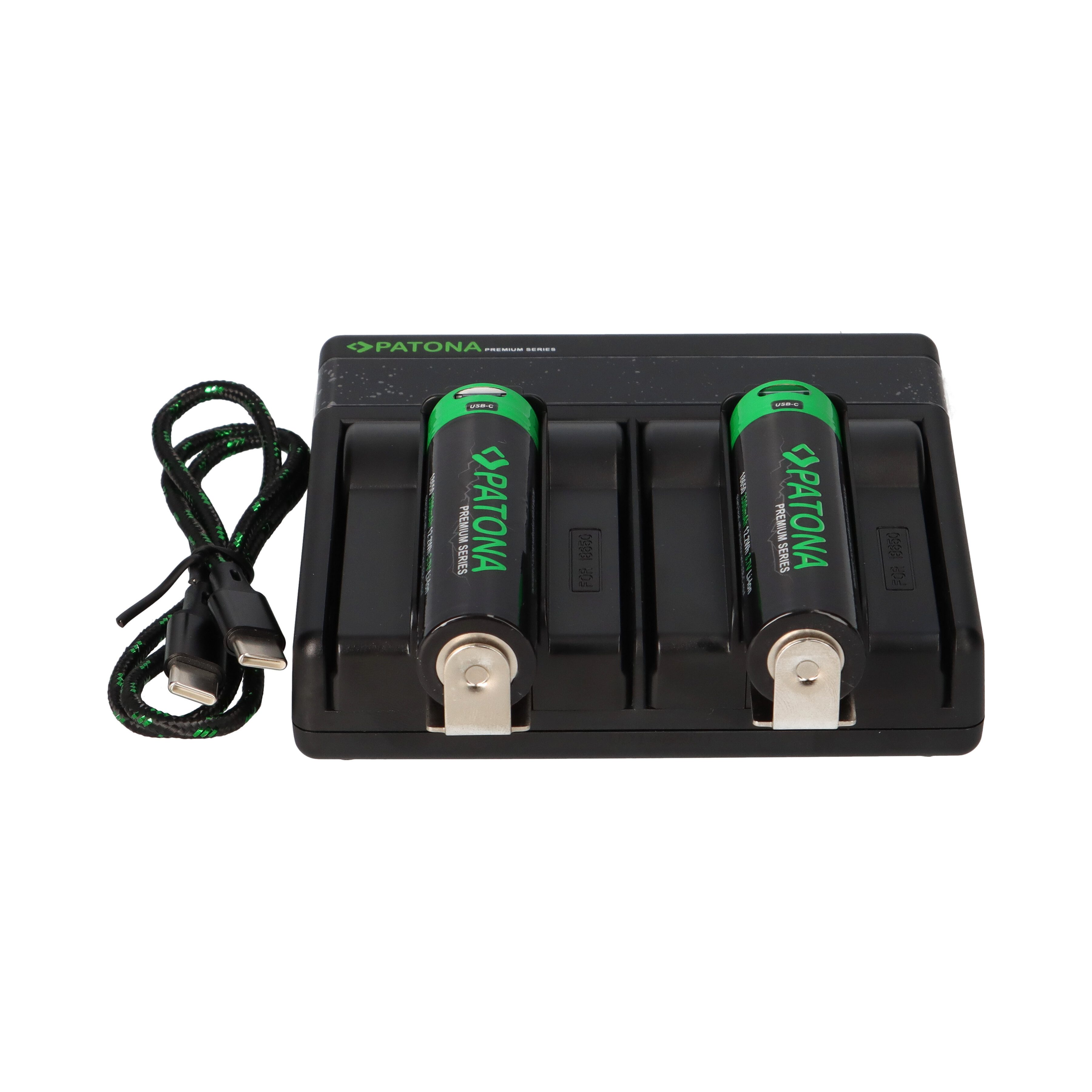 Patona Dual PD Performance Ladegerät + 2 Premium 18650 Zellen + USB-C Input Akku