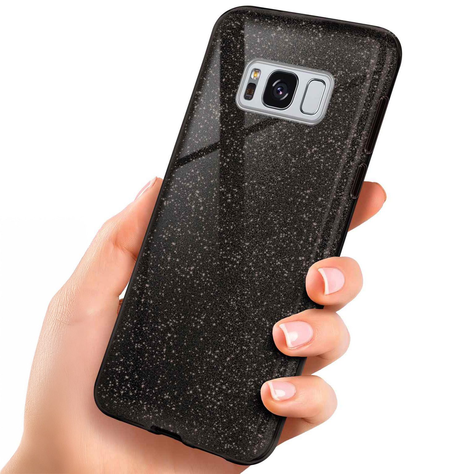 ONEFLOW Handyhülle für Samsung Galaxy S8 Plus Glitzer Hülle Glitter Case Schwarz 6,2 Zoll, Hülle Glitzernd Dünne Schutzhülle mit Kameraschutz Frauen Glitzerhülle