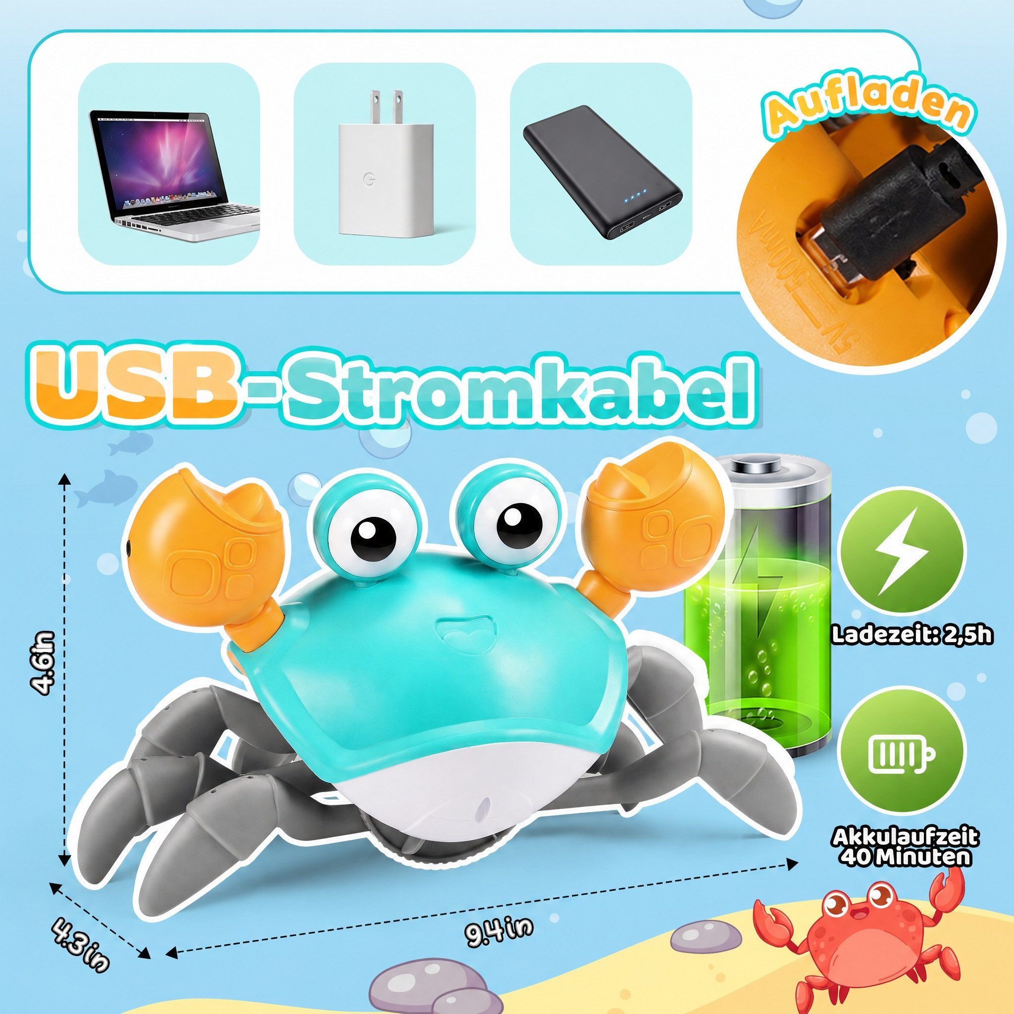 Wootoy Lernspielzeug Interaktives Krabben-Spielzeug mit Licht und Musik Babyspielzeug (Interaktives Spielzeug für Babys Kinder und gemeinsame Familienmomente, 1-St., Seitwärts krabbelnde Bewegung mit Soundeffekten), Montessori-Spielzeug Aktivitätsspielzeug