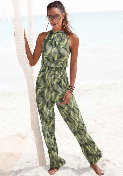 s.Oliver Overall mit Blätterdruck und breitem Smokeinsatz, sommerlicher Jumpsuit