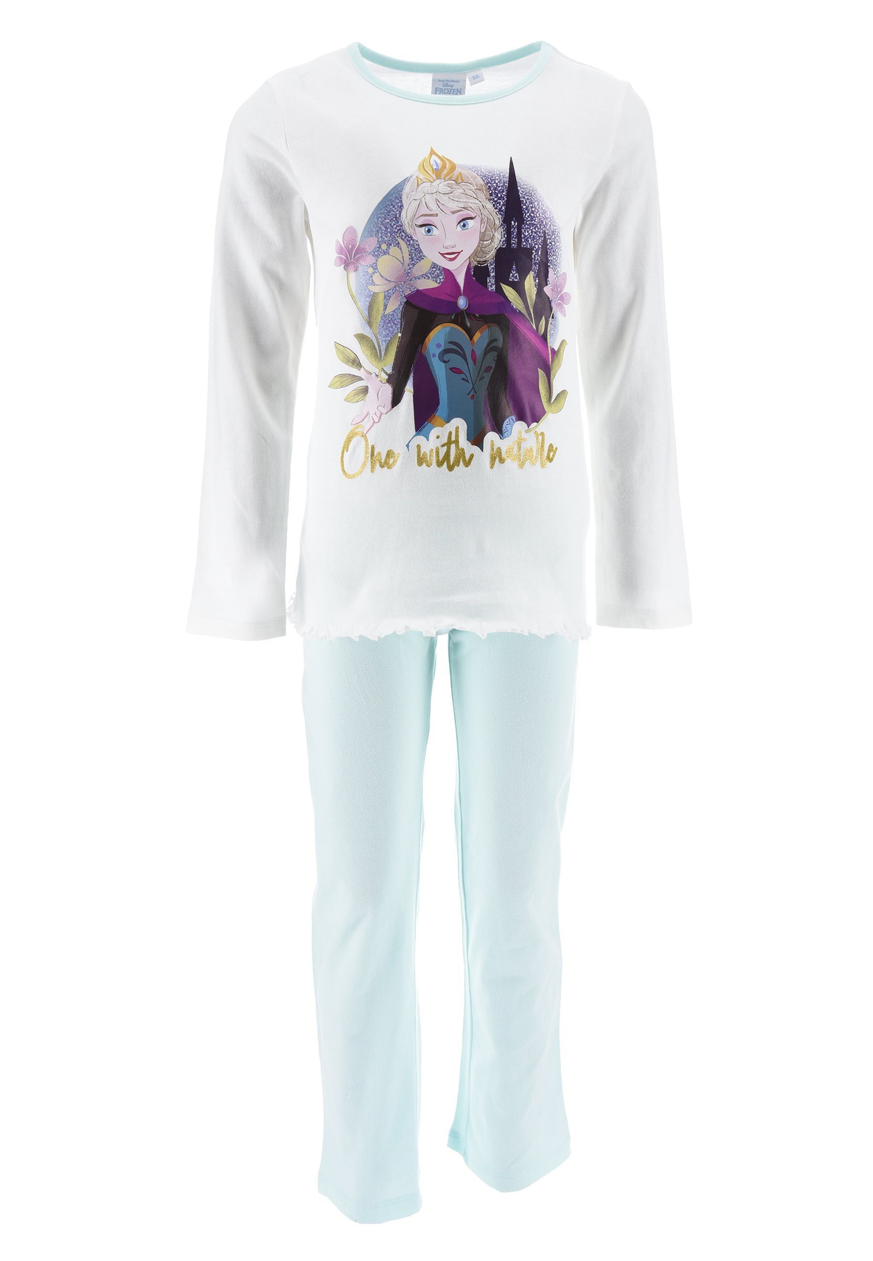 Disney Frozen Schlafanzug Die Eiskönigin Elsa tlg) Mädchen Langarm Weiß + Schlaf-Hose Schlafanzug Shirt (2
