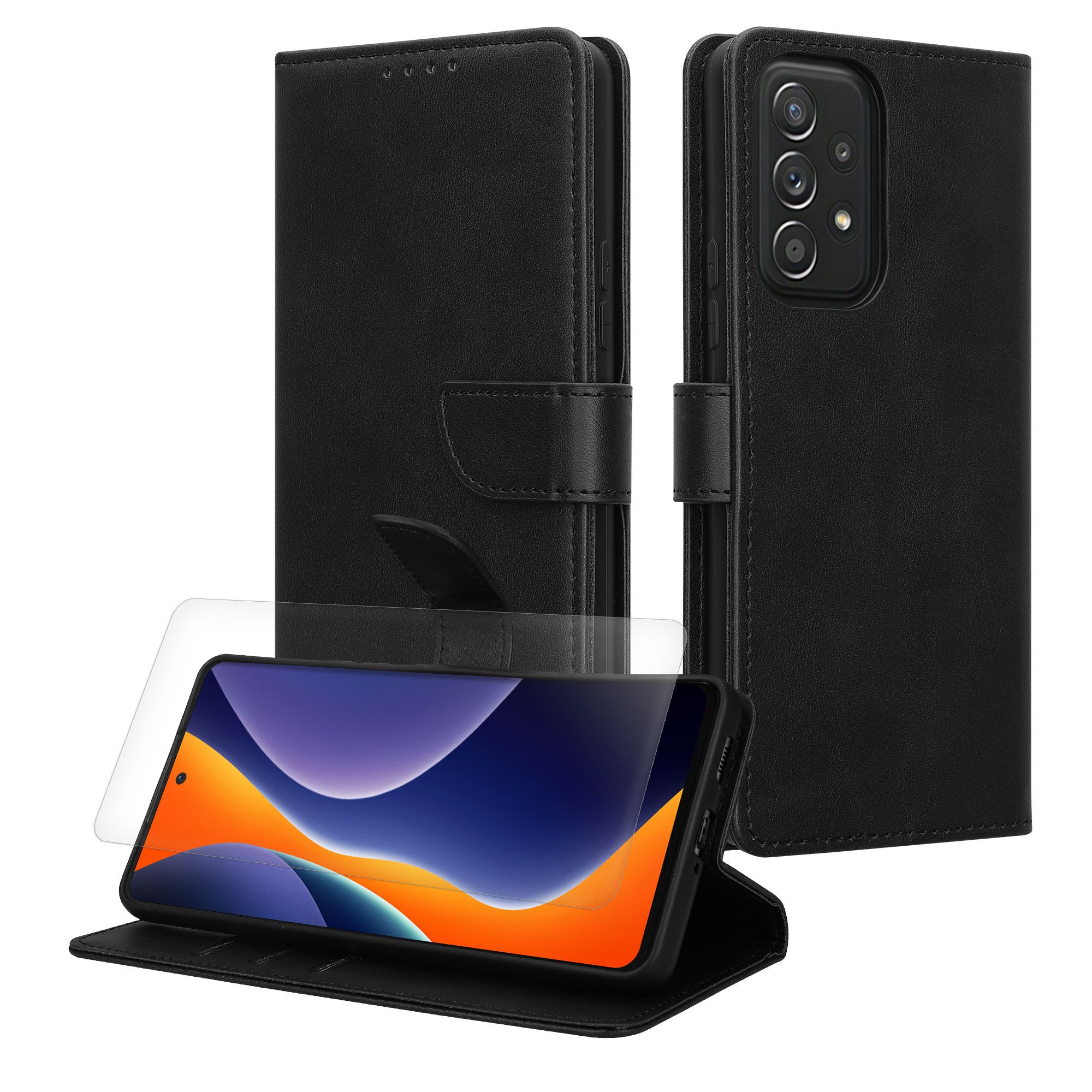 kwmobile Etui Kunstleder Handyhülle für Samsung Galaxy A53 5G Hülle, Brieftaschen Schutzhülle aus PU-Leder mit Displayschutz