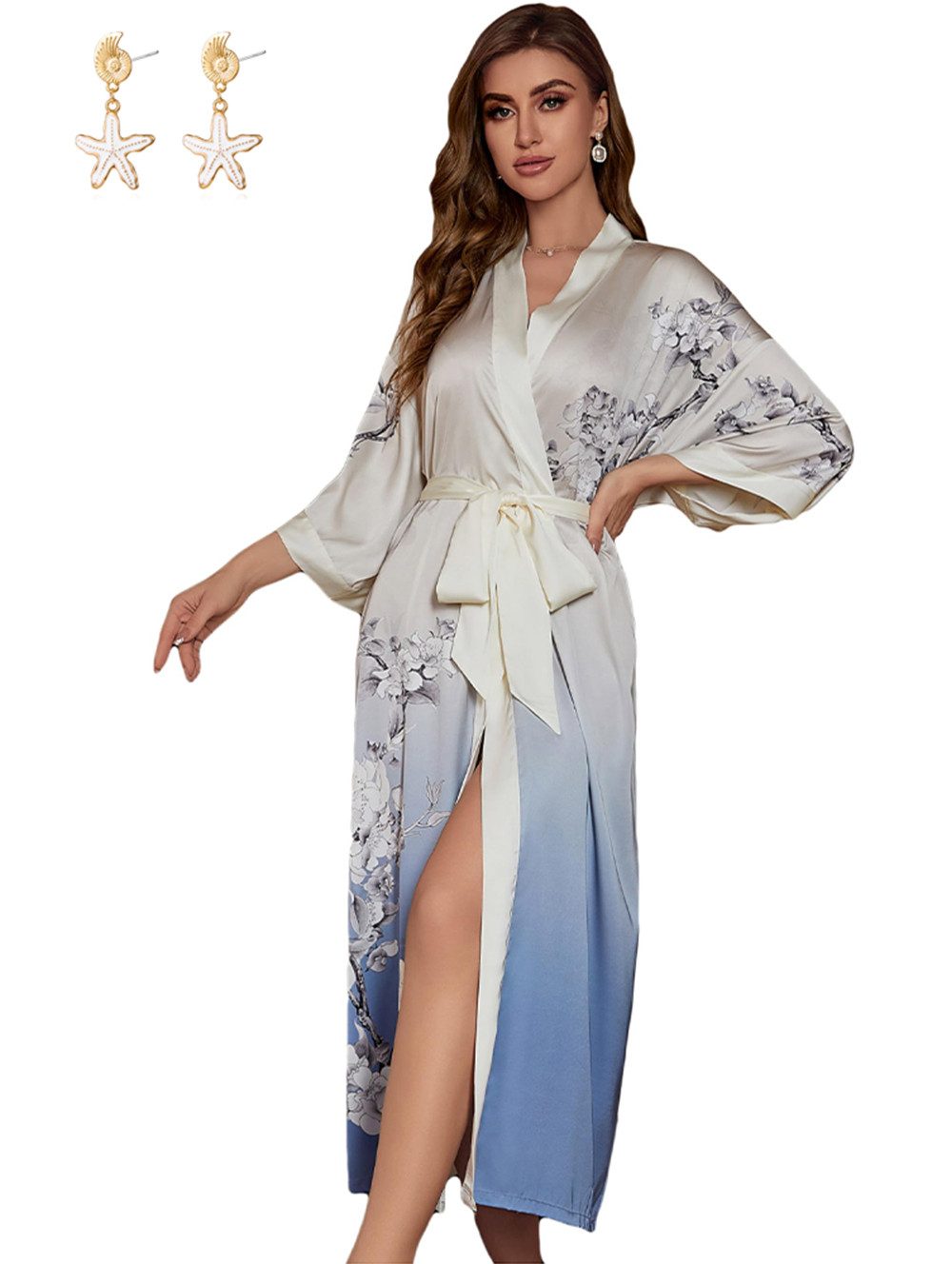 RWEUOQ Morgenmantel Langer Damen-Kimono Cardigan Bademantel günstig online kaufen