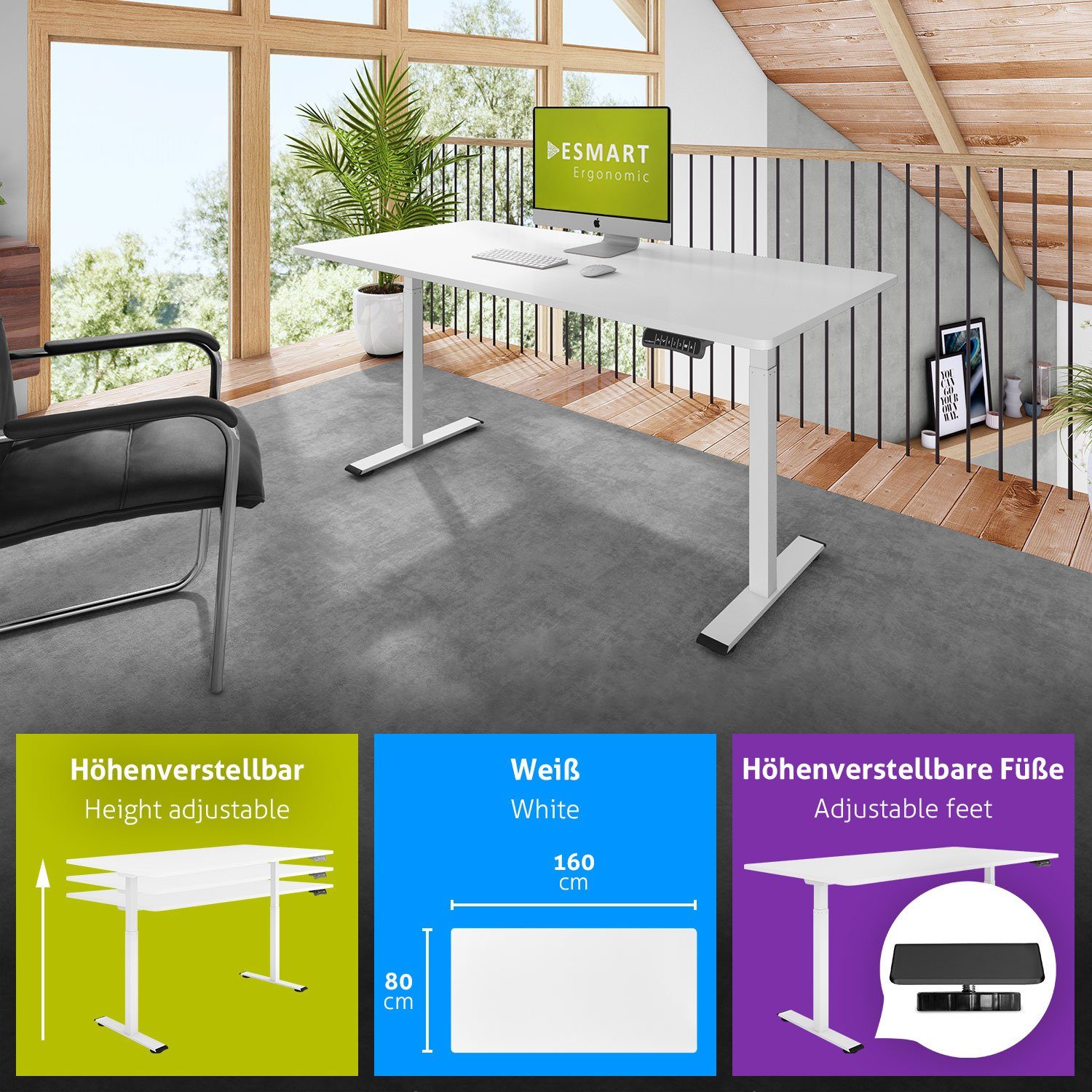 ESMART Schreibtisch ESMART Germany, Höhe: 73,5 - 122,5 cm